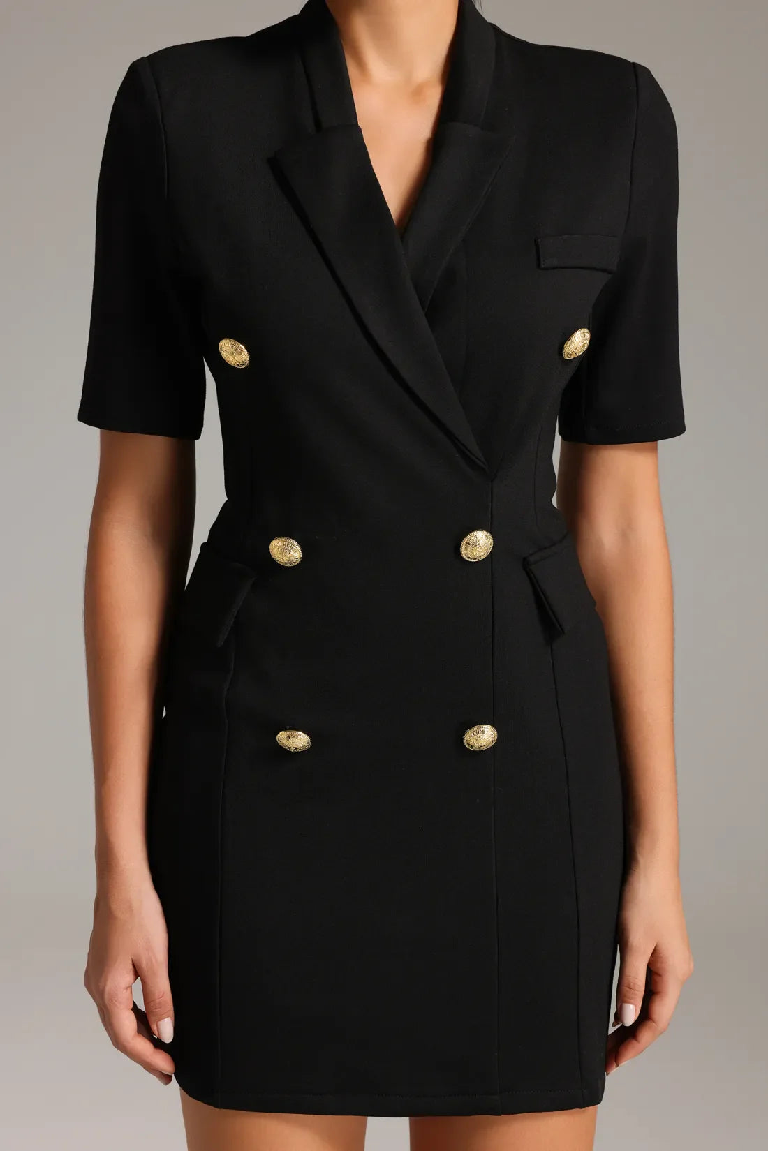 Natalya Notched Collar Mini Dress | S-Siyah | M-Siyah | L-Siyah