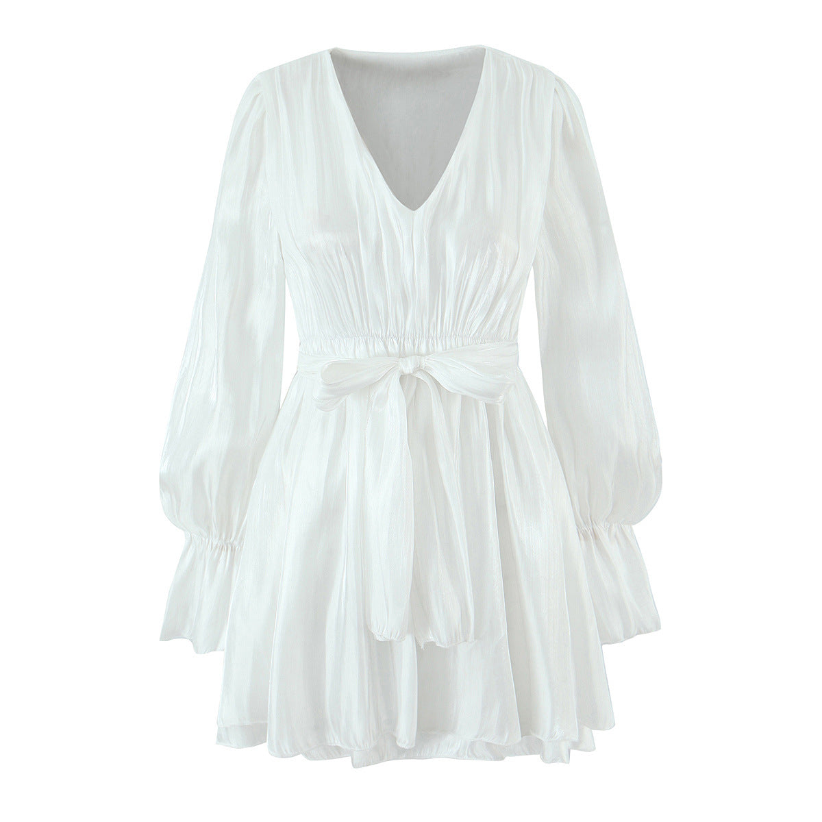 Gwendolynn Fırfırlı Belden Bağlamalı Mini Elbise - White [ALPLFPVZ]