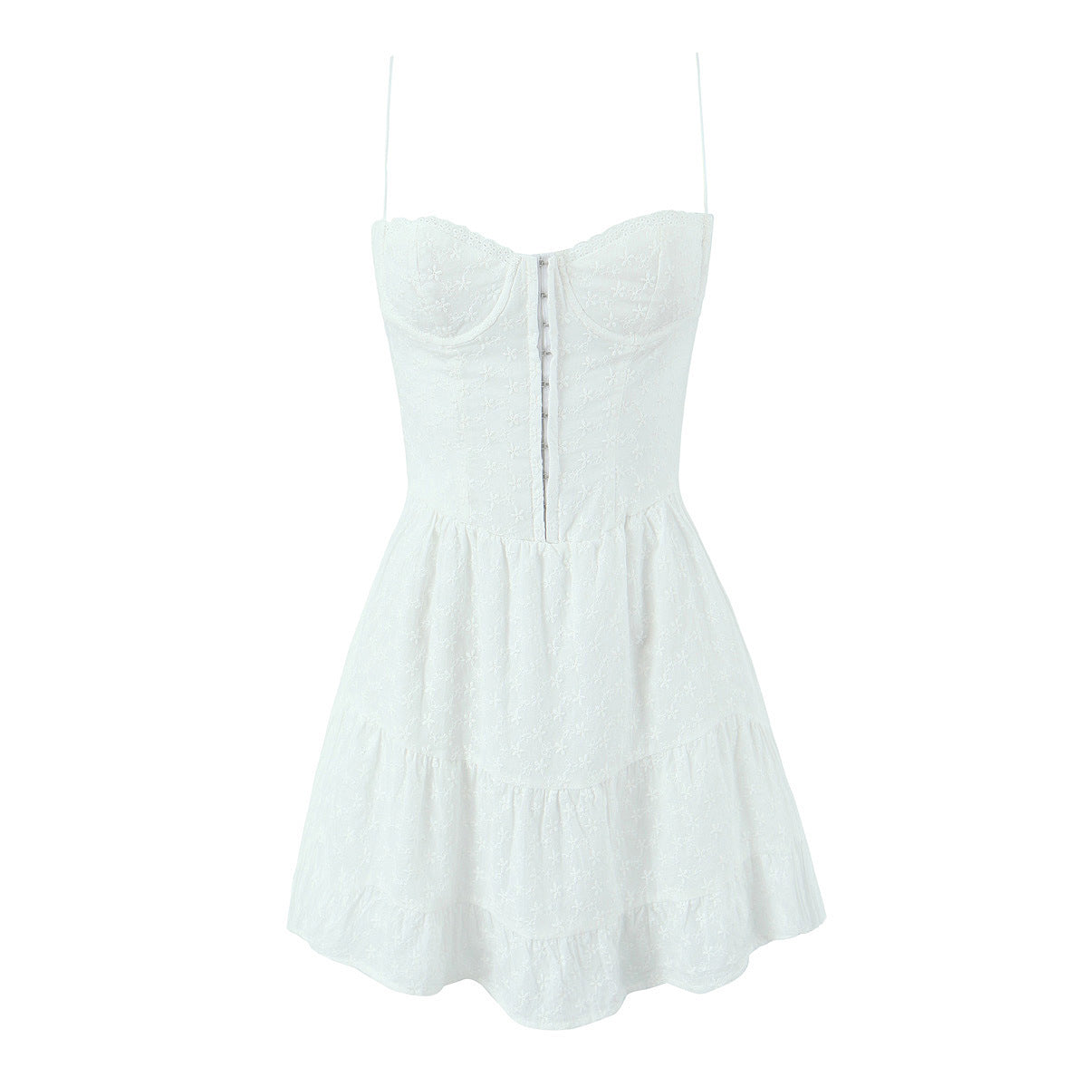 Lavender Straplez Nakışlı Mini Elbise - Beyaz [DVUKW1JB]