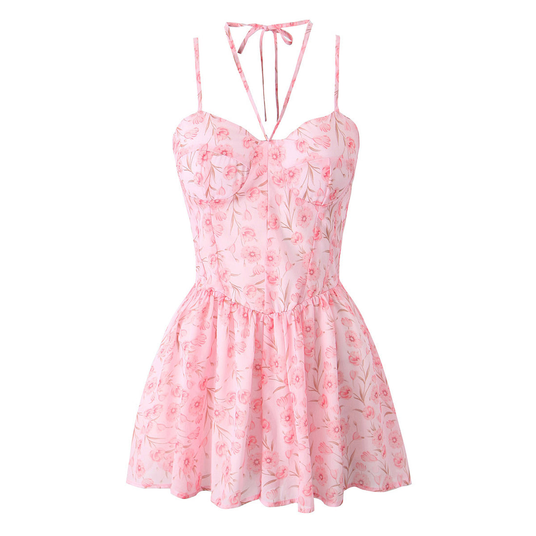 Railynn Tatil Çiçekli Mini Elbise - Pembe [P4N9SL93]