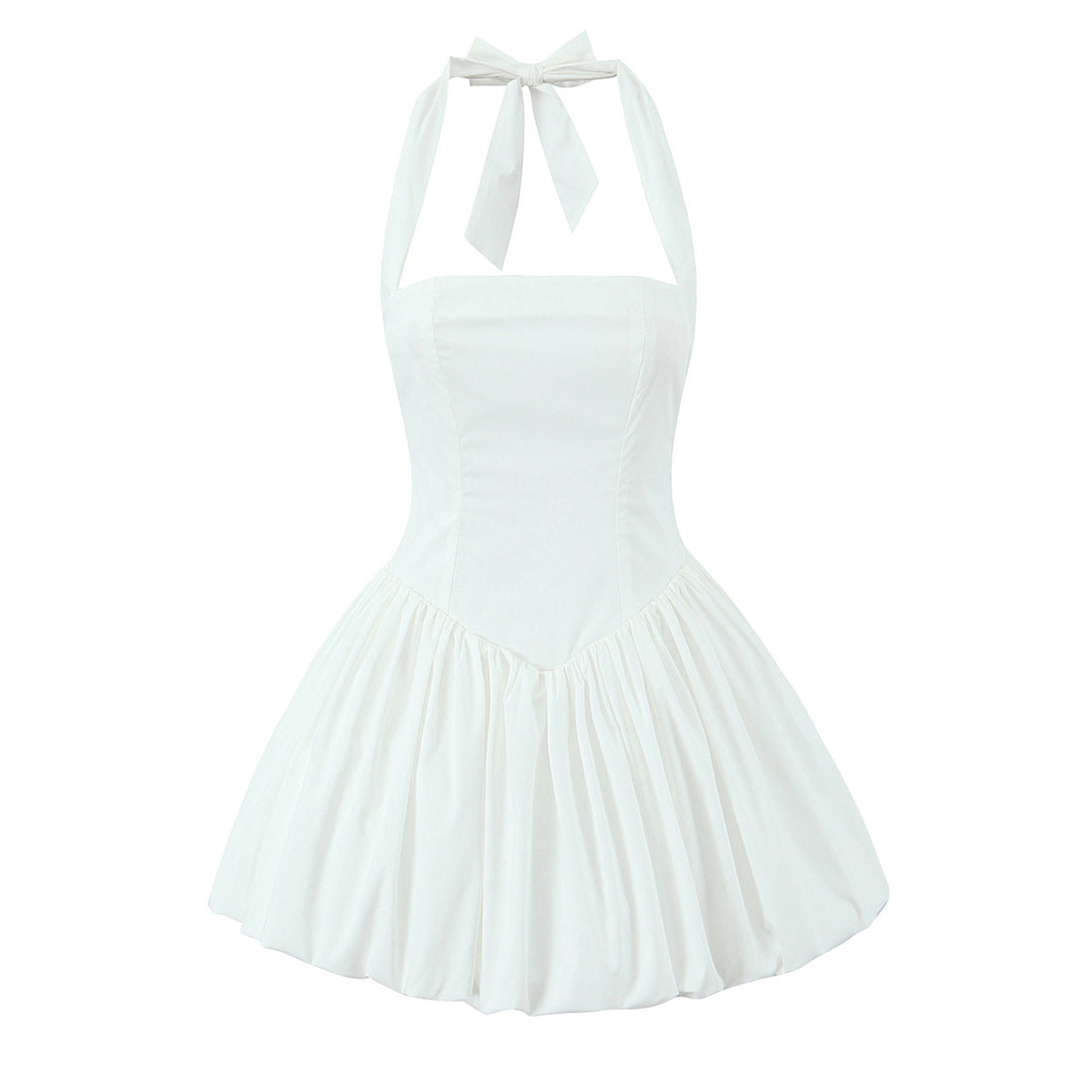 Katalaya Fiyonklu Halter Midi Elbise - Beyaz [3GVG2FEL]