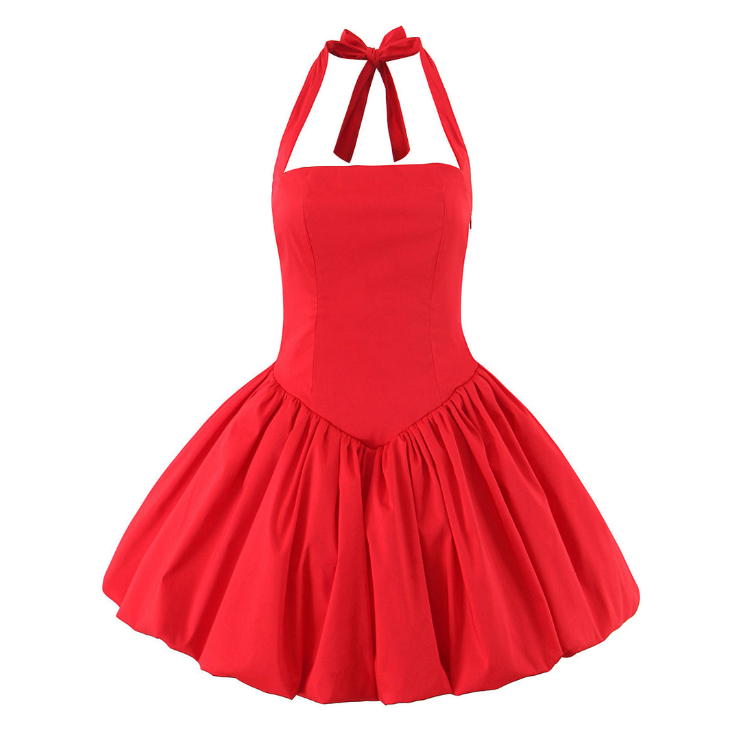 Katalaya Fiyonklu Halter Midi Elbise - Kırmızı [TEGRQ27E]