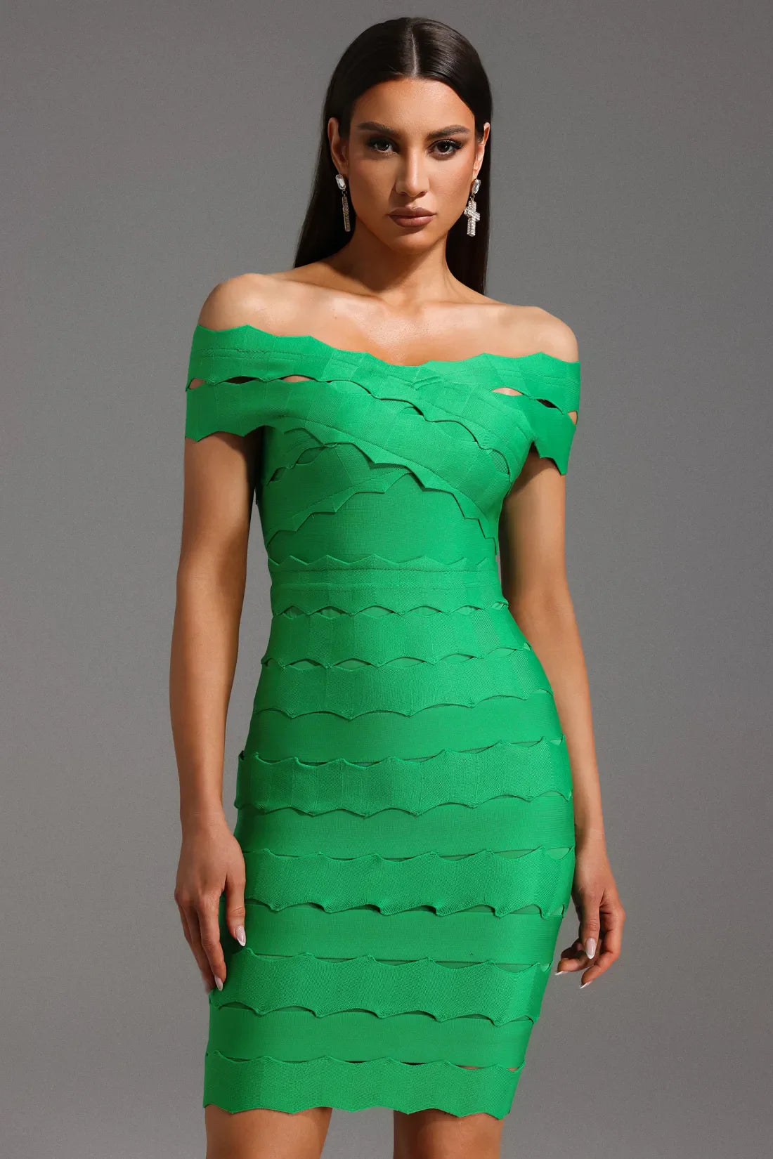 Korbyn Omuz Acik Bandaj Midi Elbise | S-Yesil | M-Yesil | L-Yesil