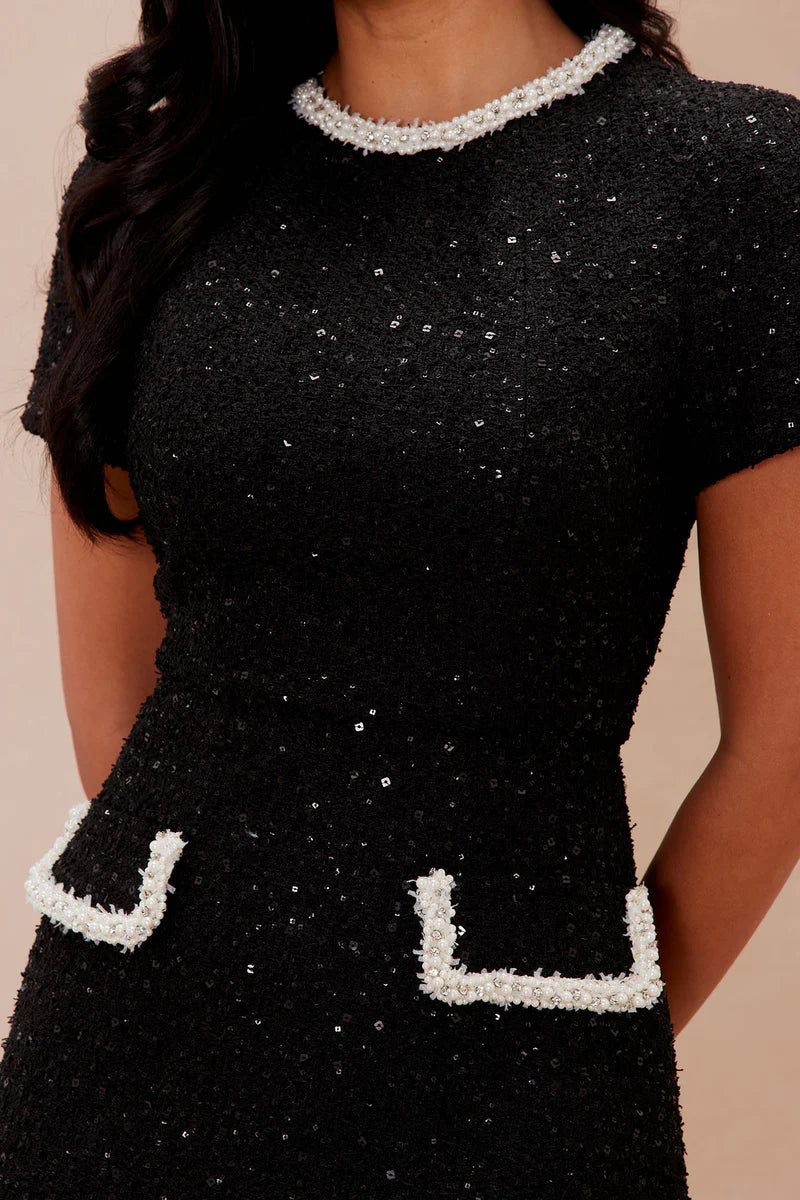 Jacelyn Kisa Kollu Isiltili Mini Elbise | Xs-Siyah | Xs-Beyaz | S-Siyah | S-Beyaz | M-Siyah | M-Beyaz | L-Siyah | L-Beyaz | Xl-Siyah | Xl-Beyaz