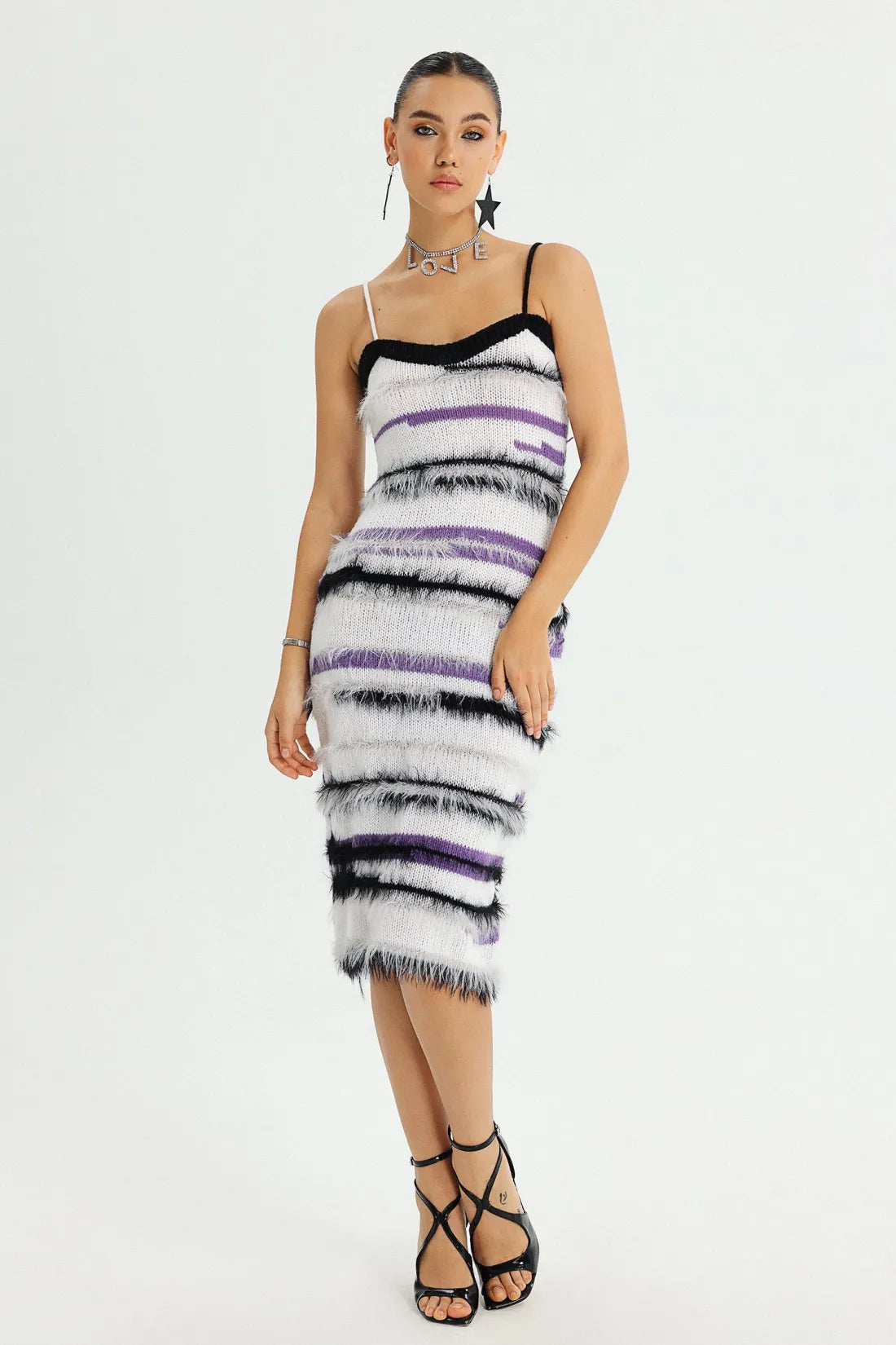 Wynonna Cizgili Halter Midi Elbise | S | M | L