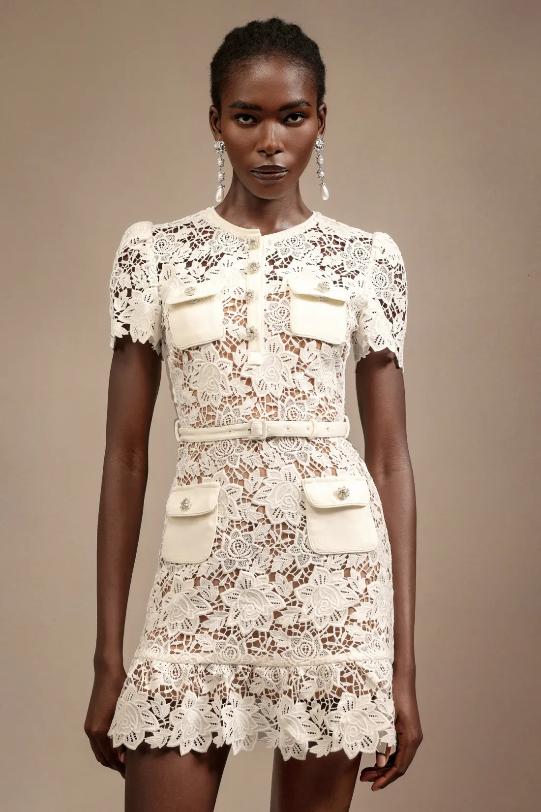 Saoirse Diamond Lace Mini Dress | S-Beyaz | M-Beyaz | L-Beyaz