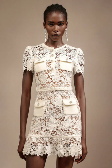 Saoirse Diamond Lace Mini Dress | S-Beyaz | M-Beyaz | L-Beyaz