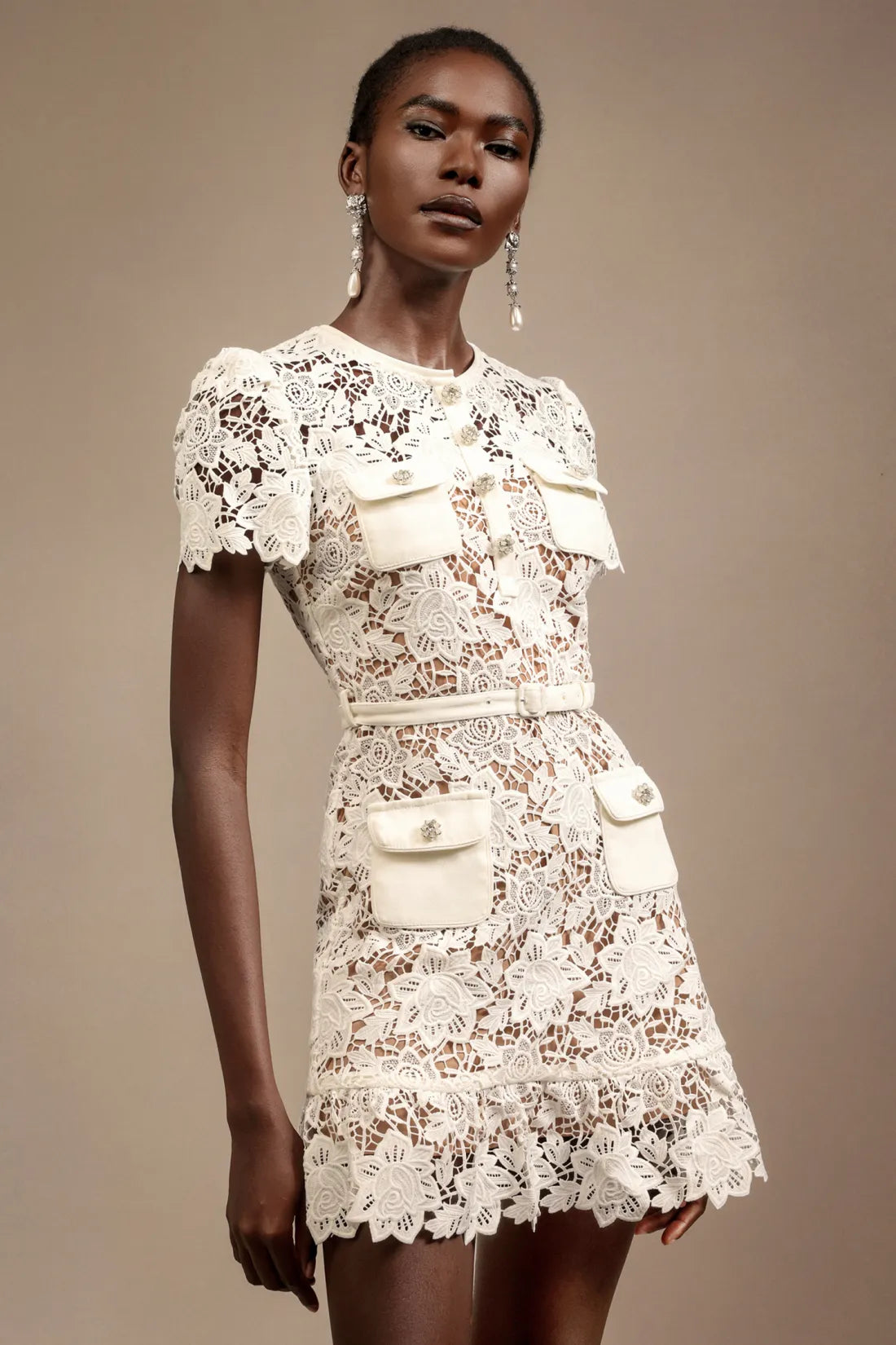 Saoirse Diamond Lace Mini Dress | S-Beyaz | M-Beyaz | L-Beyaz