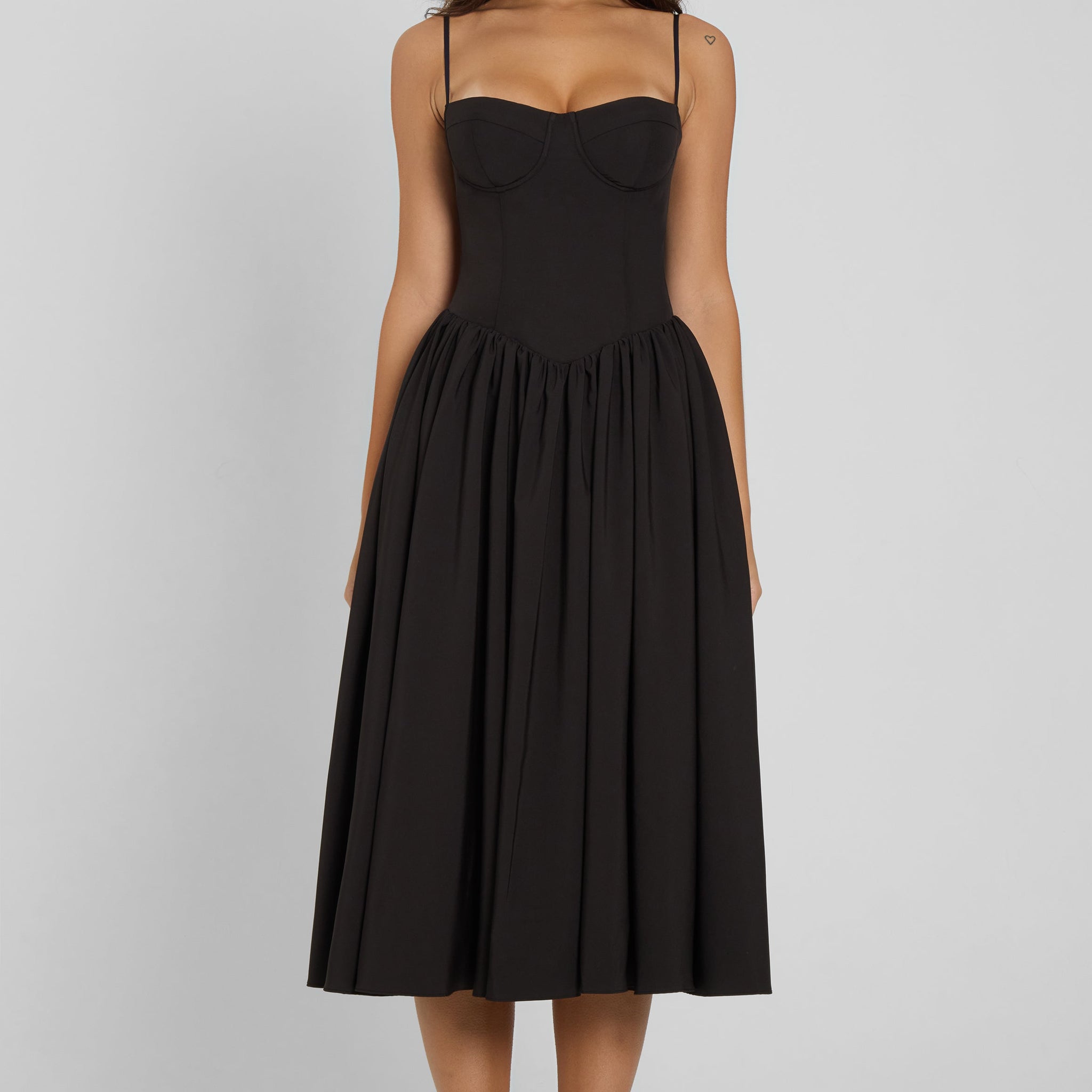 Alijah Siyah Korseli Midi Elbise | D1079-BLK-XS | D1079-BLK-S | D1079-BLK-M | D1079-BLK-L | D1079-BLK-XL | D1079-BLK-XXL