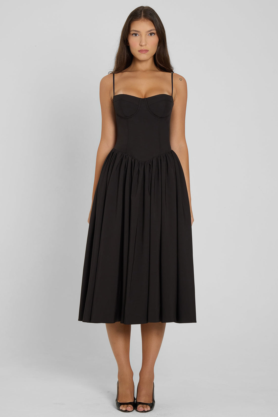 Alijah Siyah Korseli Midi Elbise | D1079-BLK-XS | D1079-BLK-S | D1079-BLK-M | D1079-BLK-L | D1079-BLK-XL | D1079-BLK-XXL