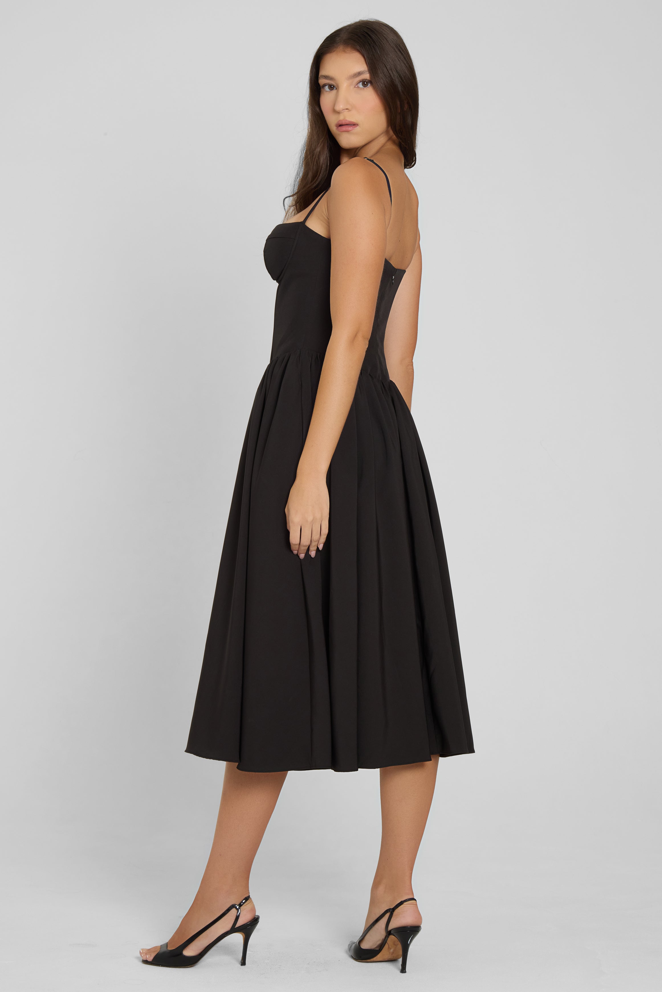 Alijah Siyah Korseli Midi Elbise | D1079-BLK-XS | D1079-BLK-S | D1079-BLK-M | D1079-BLK-L | D1079-BLK-XL | D1079-BLK-XXL