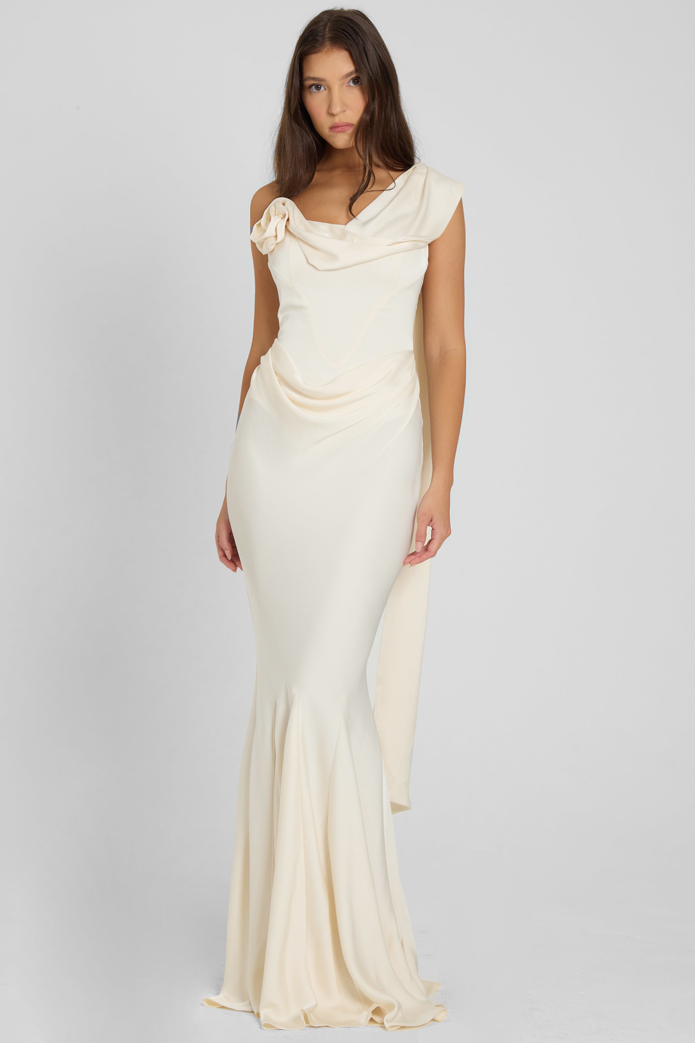 Goddess Corseted Drape Gown | D1058-IVORY-XS | D1058-IVORY-S | D1058-IVORY-M | D1058-IVORY-L | D1058-IVORY-XL | D1058-IVORY-XXL