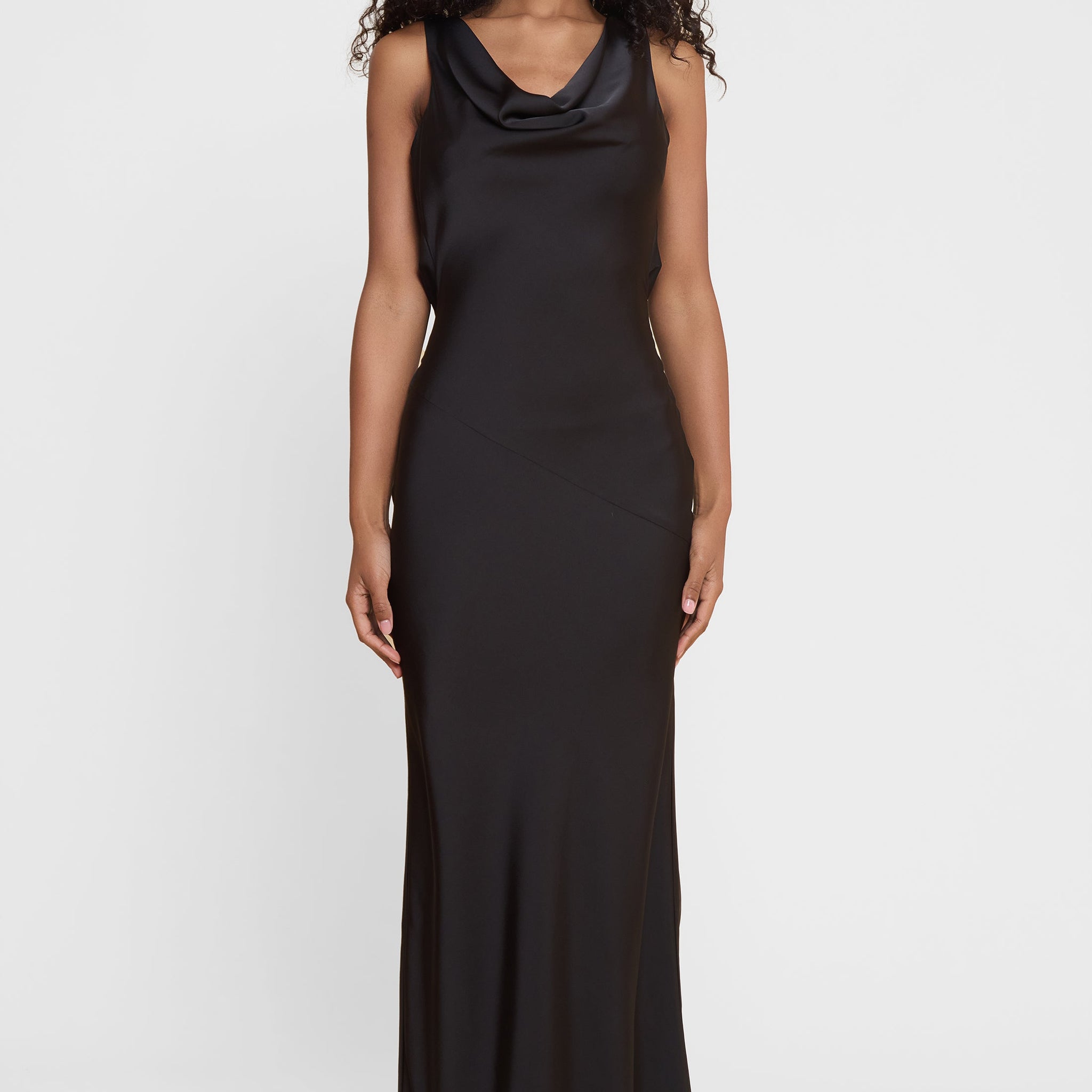 Rosie Saten Sirt Dekolteli Elbise | D1100-BLK-XS | D1100-BLK-S | D1100-BLK-M | D1100-BLK-L | D1100-BLK-XL | D1100-BLK-XXL