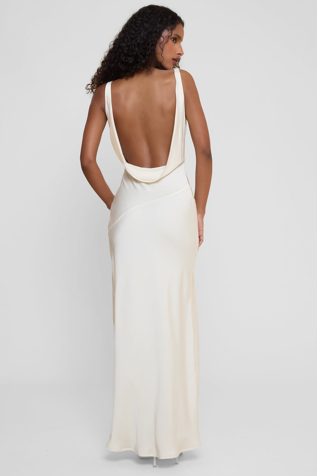 Dominique Saten Drapeli Elbise | D1100-IVORY-XS | D1100-IVORY-S | D1100-IVORY-M | D1100-IVORY-L | D1100-IVORY-XL | D1100-IVORY-XXL