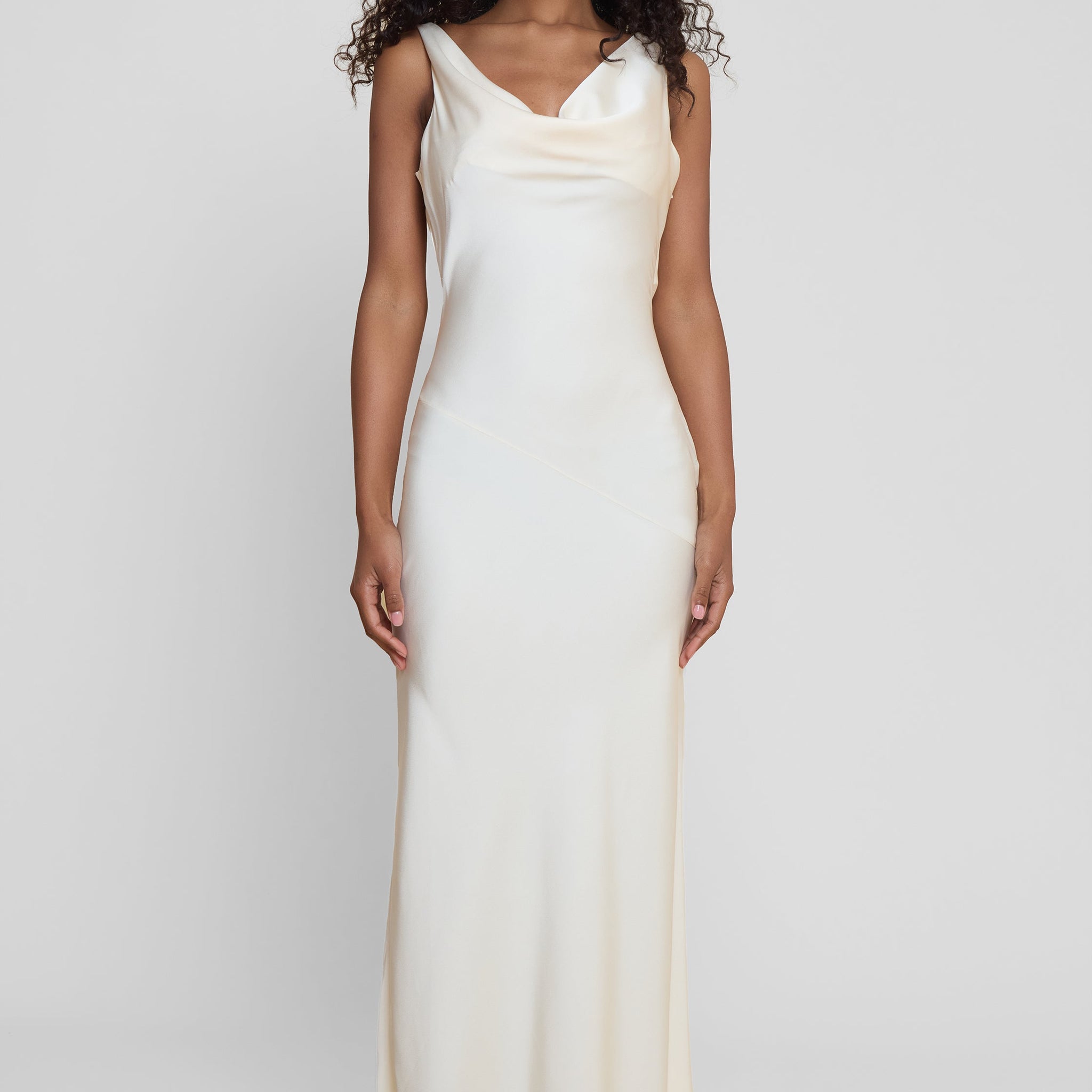 Dominique Saten Drapeli Elbise | D1100-IVORY-XS | D1100-IVORY-S | D1100-IVORY-M | D1100-IVORY-L | D1100-IVORY-XL | D1100-IVORY-XXL