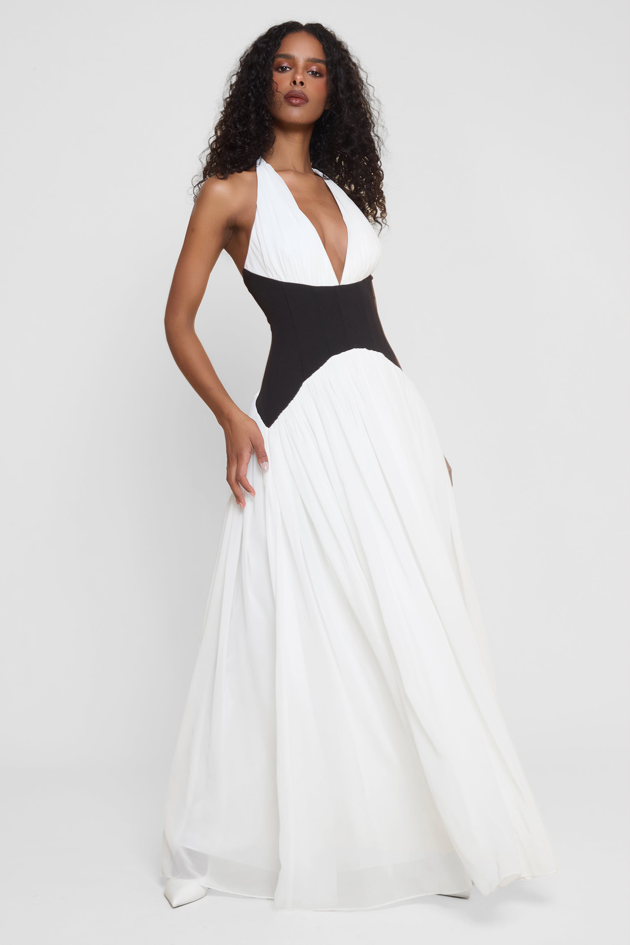 Mirielle Halter Korse Maksi Elbise | D1112-WHITE-XS | D1112-WHITE-S | D1112-WHITE-M | D1112-WHITE-L | D1112-WHITE-XL | D1112-WHITE-XXL