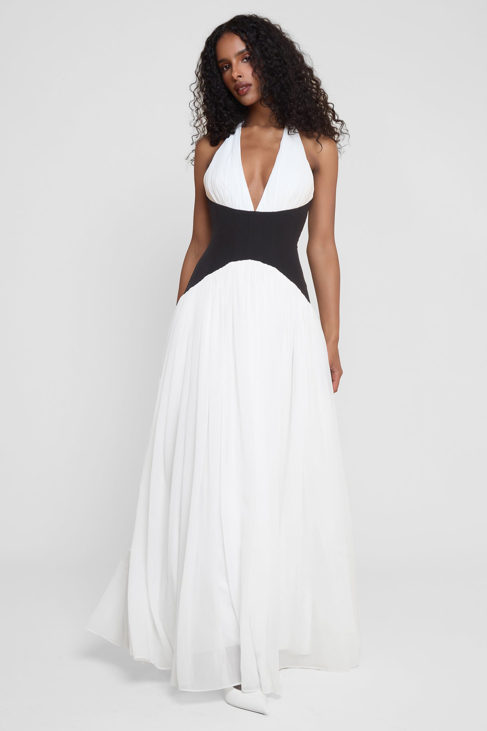 Mirielle Halter Korse Maksi Elbise | D1112-WHITE-XS | D1112-WHITE-S | D1112-WHITE-M | D1112-WHITE-L | D1112-WHITE-XL | D1112-WHITE-XXL