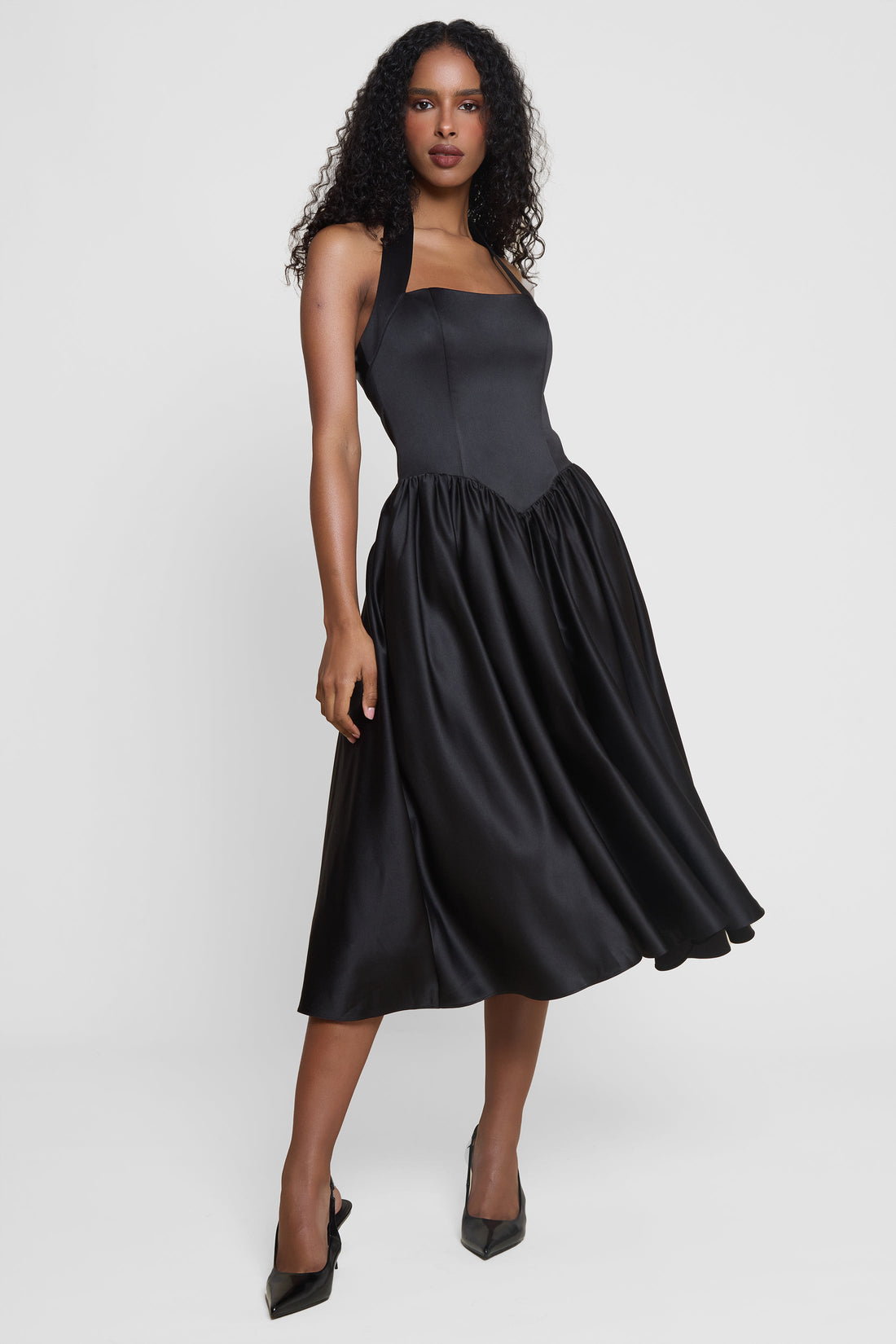 Karolina Halter Korse Midi Elbise | D1066-BLK-XS | D1066-BLK-S | D1066-BLK-M | D1066-BLK-L | D1066-BLK-XL | D1066-BLK-XXL