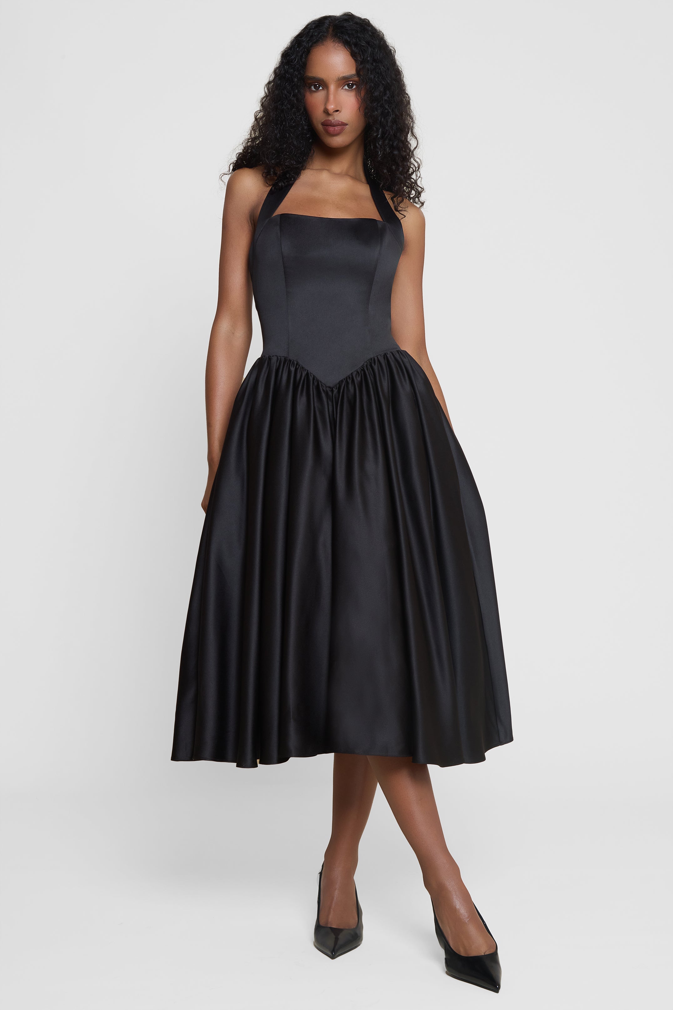 Karolina Halter Korse Midi Elbise | D1066-BLK-XS | D1066-BLK-S | D1066-BLK-M | D1066-BLK-L | D1066-BLK-XL | D1066-BLK-XXL