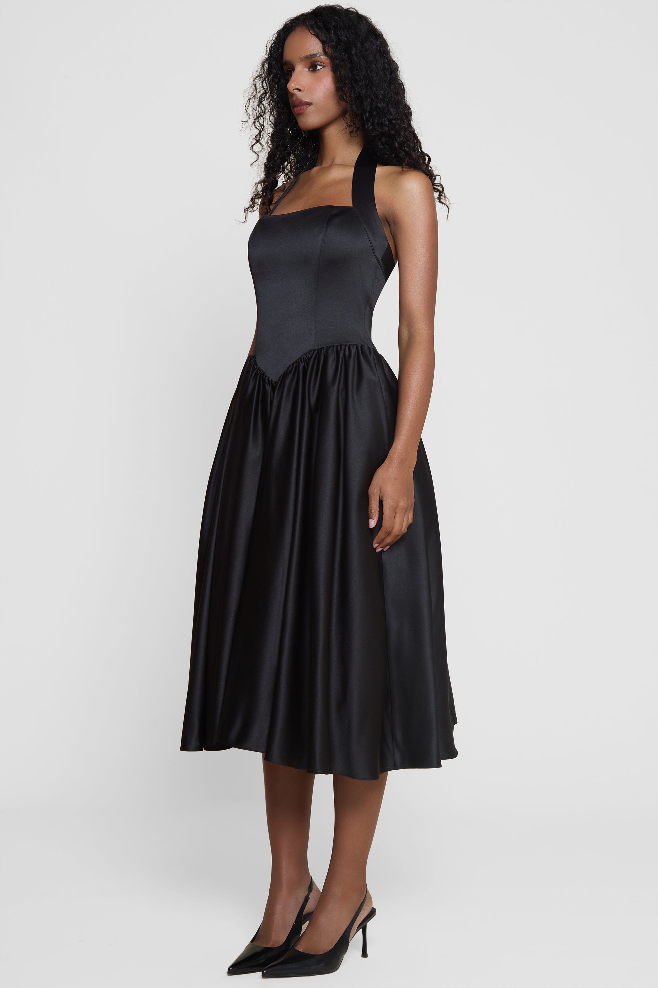 Karolina Halter Korse Midi Elbise | D1066-BLK-XS | D1066-BLK-S | D1066-BLK-M | D1066-BLK-L | D1066-BLK-XL | D1066-BLK-XXL
