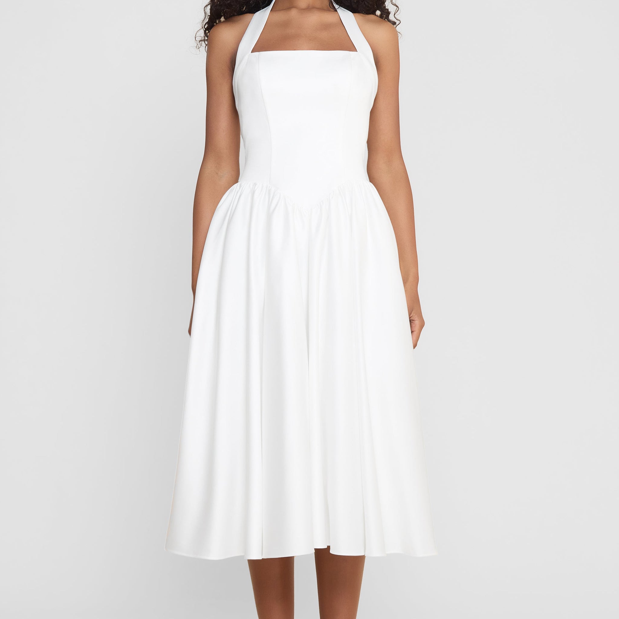 Angely Halter Korse Midi Elbise | D1066-WHITE-XS | D1066-WHITE-S | D1066-WHITE-M | D1066-WHITE-L | D1066-WHITE-XL | D1066-WHITE-XXL