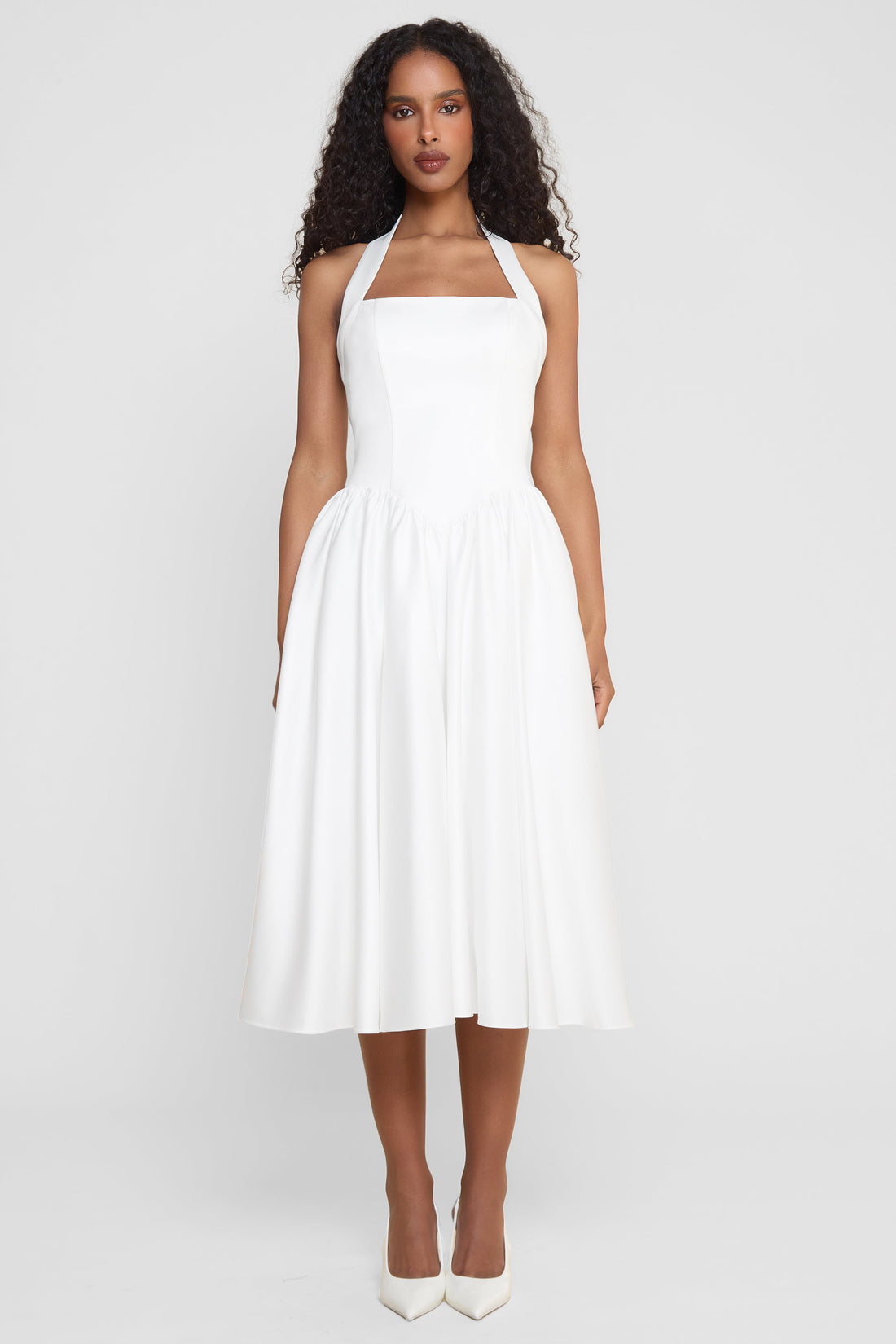 Angely Halter Korse Midi Elbise | D1066-WHITE-XS | D1066-WHITE-S | D1066-WHITE-M | D1066-WHITE-L | D1066-WHITE-XL | D1066-WHITE-XXL