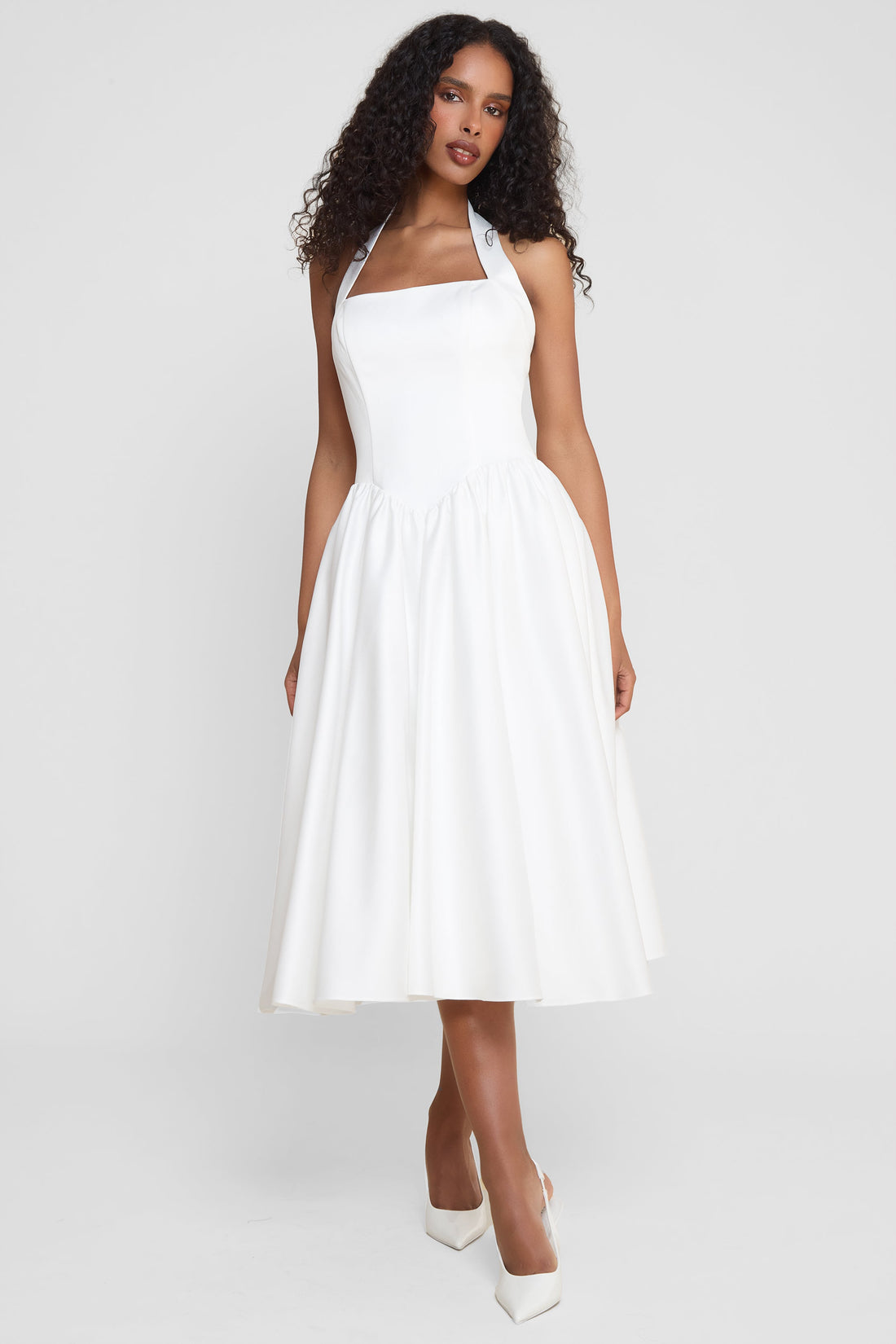 Angely Halter Korse Midi Elbise | D1066-WHITE-XS | D1066-WHITE-S | D1066-WHITE-M | D1066-WHITE-L | D1066-WHITE-XL | D1066-WHITE-XXL
