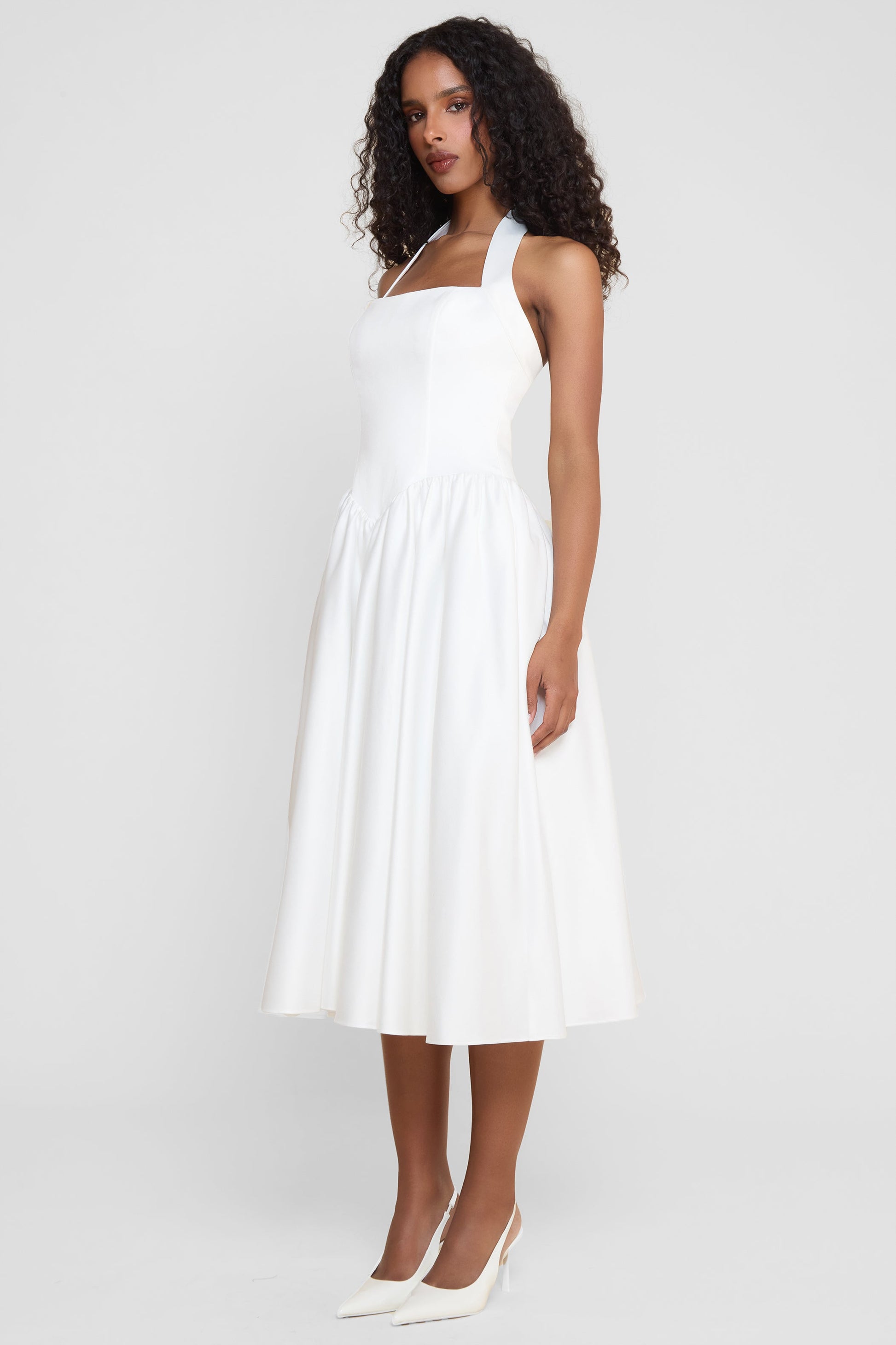 Angely Halter Korse Midi Elbise | D1066-WHITE-XS | D1066-WHITE-S | D1066-WHITE-M | D1066-WHITE-L | D1066-WHITE-XL | D1066-WHITE-XXL