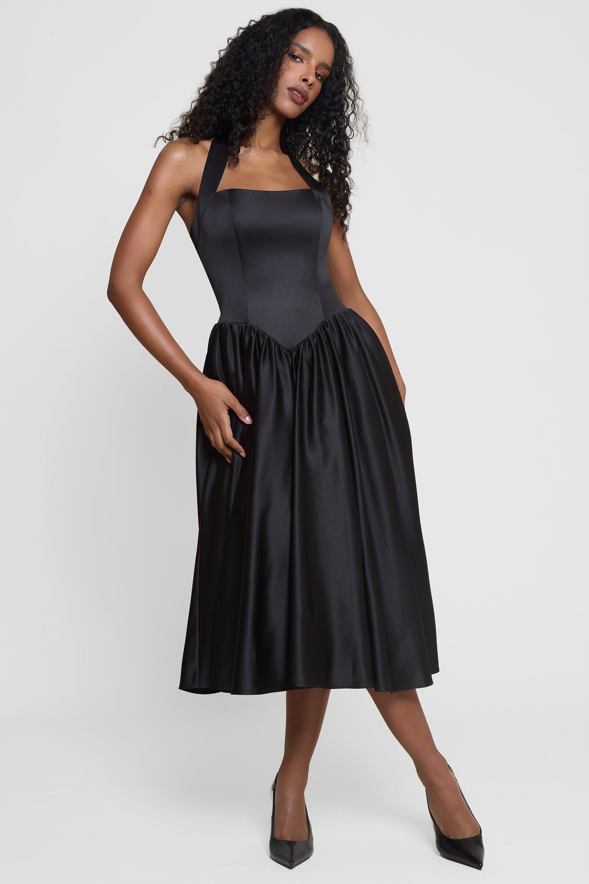 Karolina Halter Korse Midi Elbise | D1066-BLK-XS | D1066-BLK-S | D1066-BLK-M | D1066-BLK-L | D1066-BLK-XL | D1066-BLK-XXL