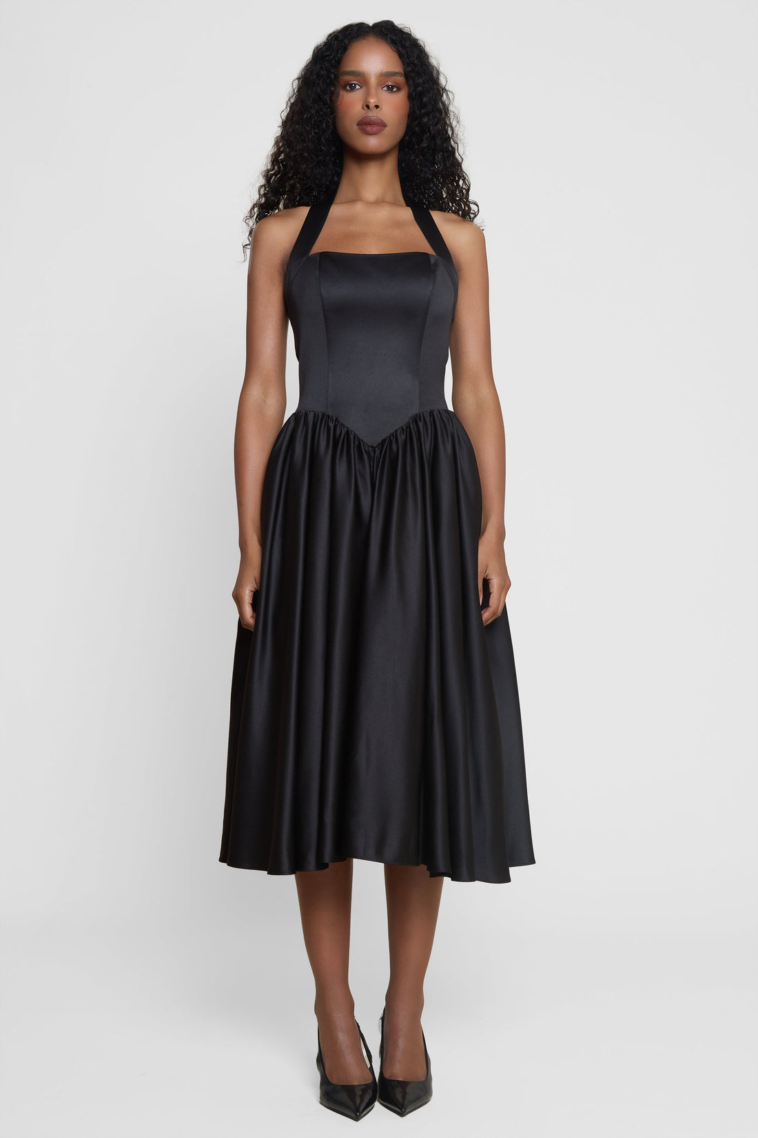Karolina Halter Korse Midi Elbise | D1066-BLK-XS | D1066-BLK-S | D1066-BLK-M | D1066-BLK-L | D1066-BLK-XL | D1066-BLK-XXL