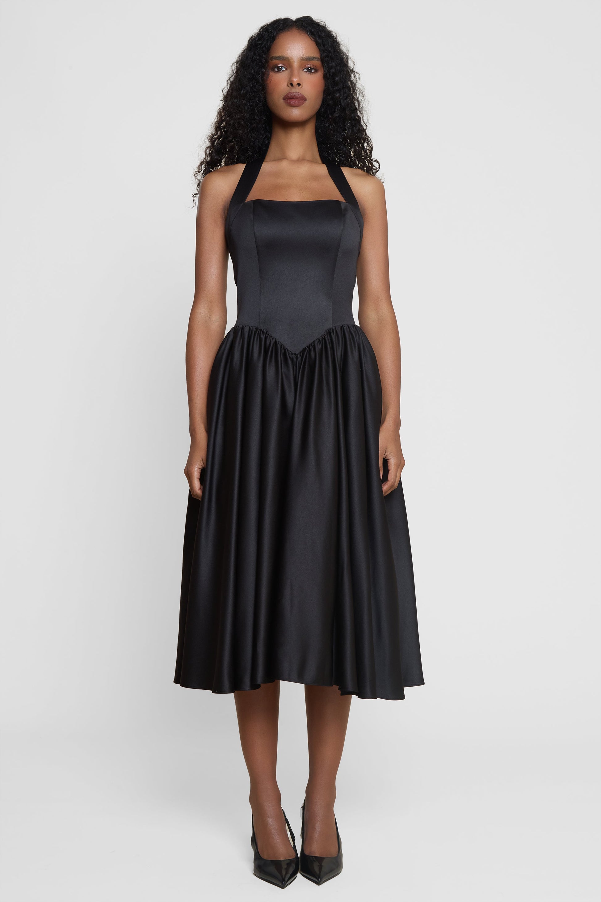 Karolina Halter Korse Midi Elbise | D1066-BLK-XS | D1066-BLK-S | D1066-BLK-M | D1066-BLK-L | D1066-BLK-XL | D1066-BLK-XXL