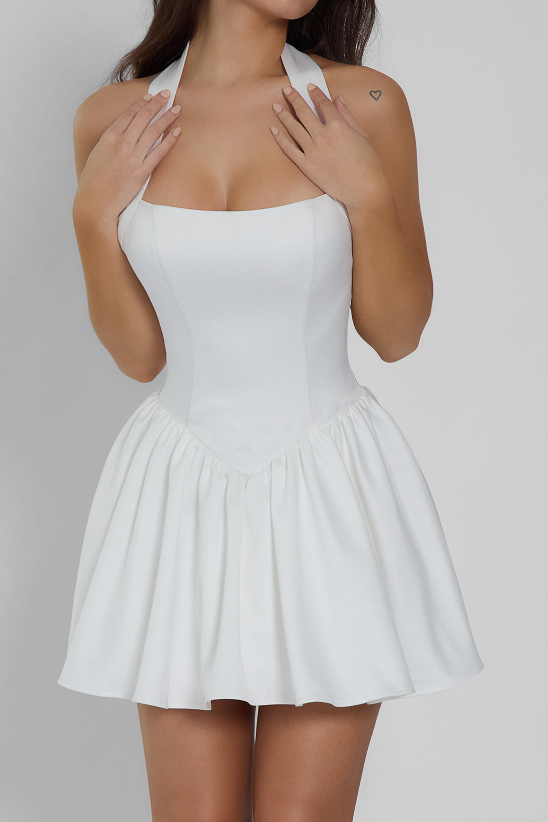 Lilou Halter Korseli Mini Elbise | D1027-WHITE-XS | D1027-WHITE-S | D1027-WHITE-M | D1027-WHITE-L | D1027-WHITE-XL | D1027-WHITE-XXL
