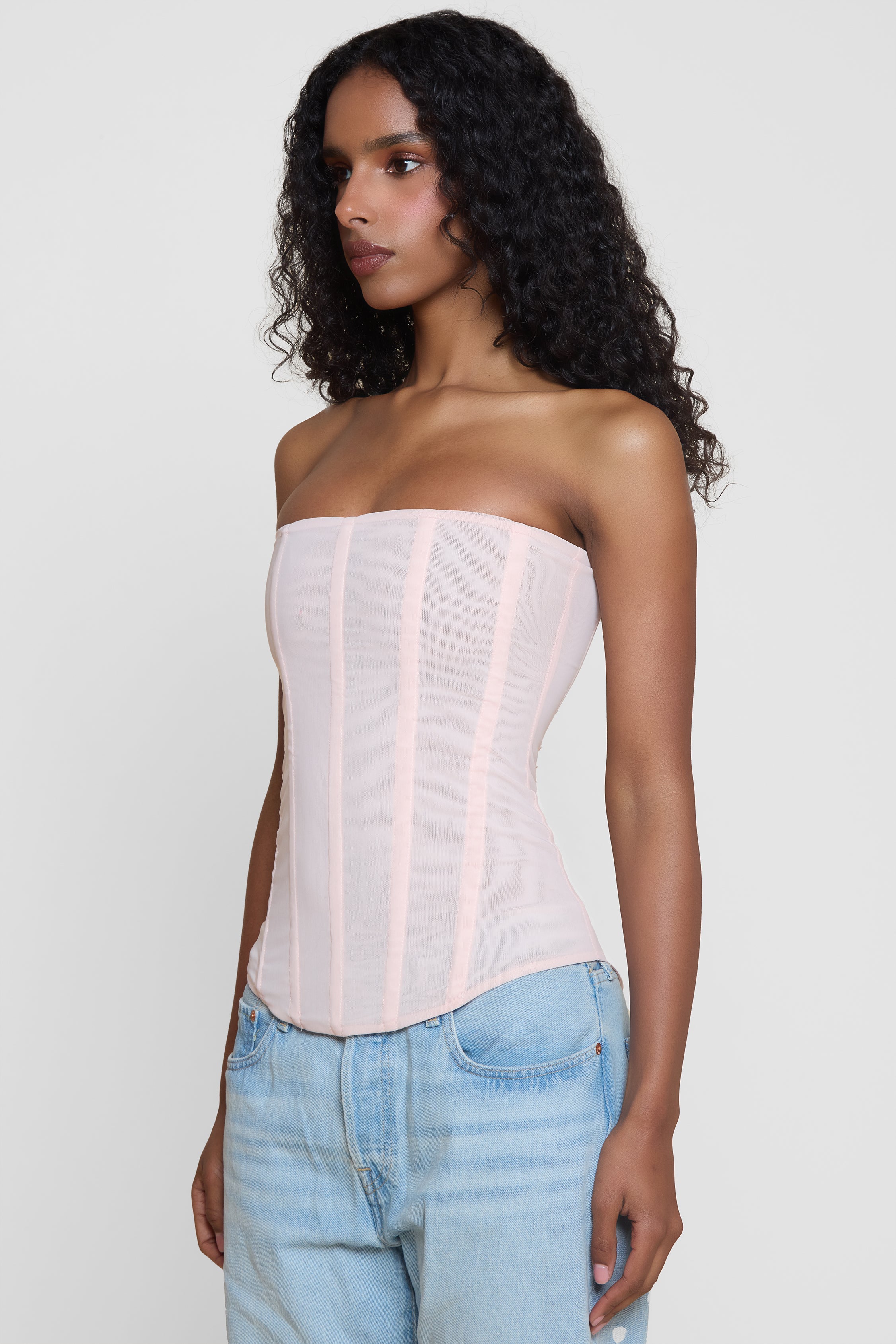 Isra Pink Mesh Corset Top | T1016-PINK-XS | T1016-PINK-S | T1016-PINK-M | T1016-PINK-L | T1016-PINK-XL | T1016-PINK-XXL