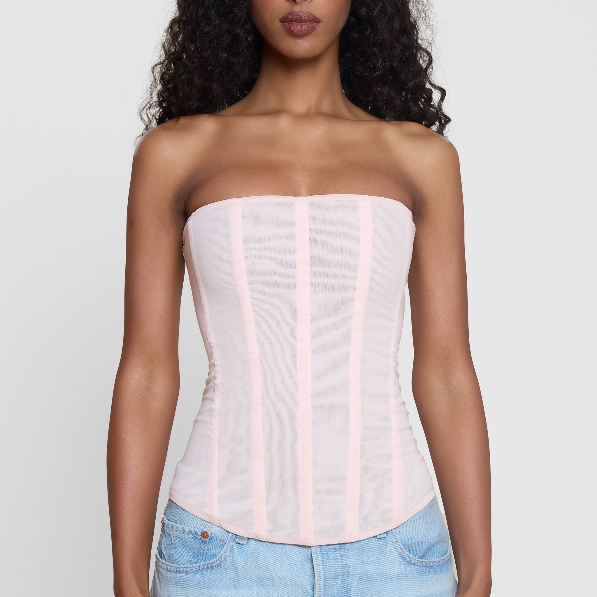 Isra Pink Mesh Corset Top | T1016-PINK-XS | T1016-PINK-S | T1016-PINK-M | T1016-PINK-L | T1016-PINK-XL | T1016-PINK-XXL