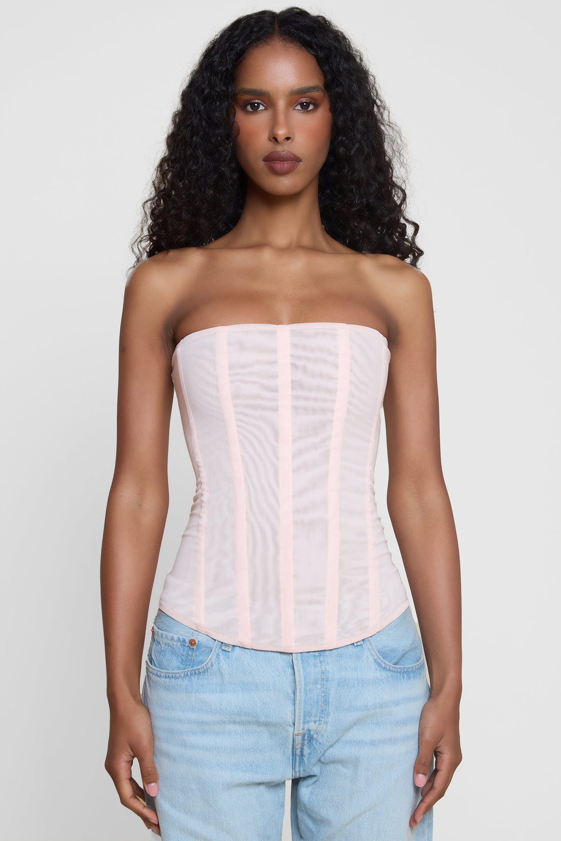 Isra Pink Mesh Corset Top | T1016-PINK-XS | T1016-PINK-S | T1016-PINK-M | T1016-PINK-L | T1016-PINK-XL | T1016-PINK-XXL