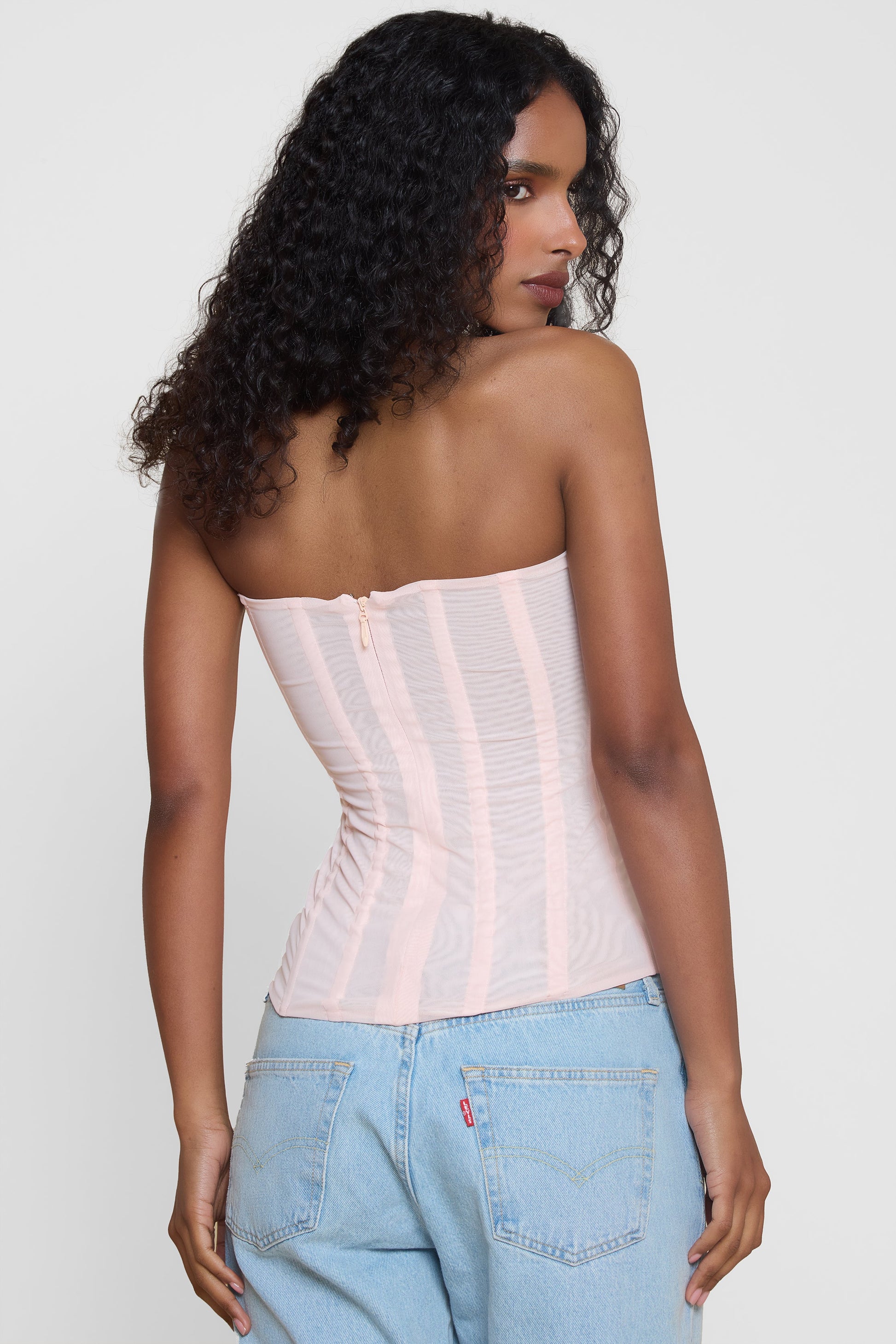Isra Pink Mesh Corset Top | T1016-PINK-XS | T1016-PINK-S | T1016-PINK-M | T1016-PINK-L | T1016-PINK-XL | T1016-PINK-XXL
