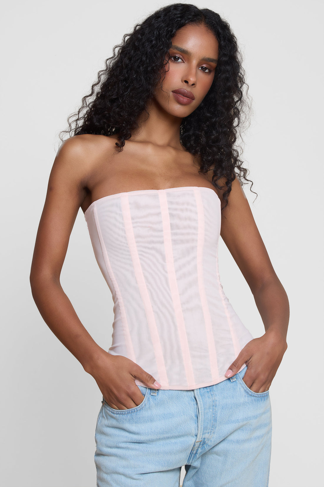 Isra Pink Mesh Corset Top | T1016-PINK-XS | T1016-PINK-S | T1016-PINK-M | T1016-PINK-L | T1016-PINK-XL | T1016-PINK-XXL