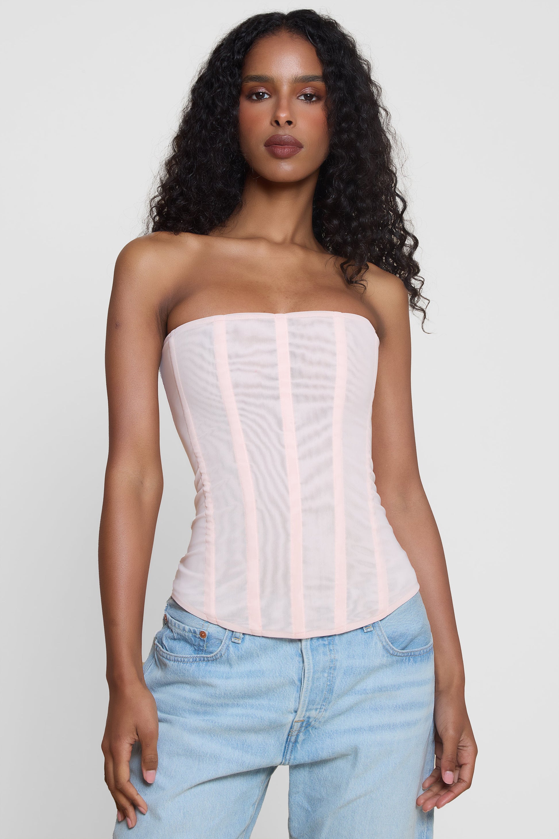 Isra Pink Mesh Corset Top | T1016-PINK-XS | T1016-PINK-S | T1016-PINK-M | T1016-PINK-L | T1016-PINK-XL | T1016-PINK-XXL