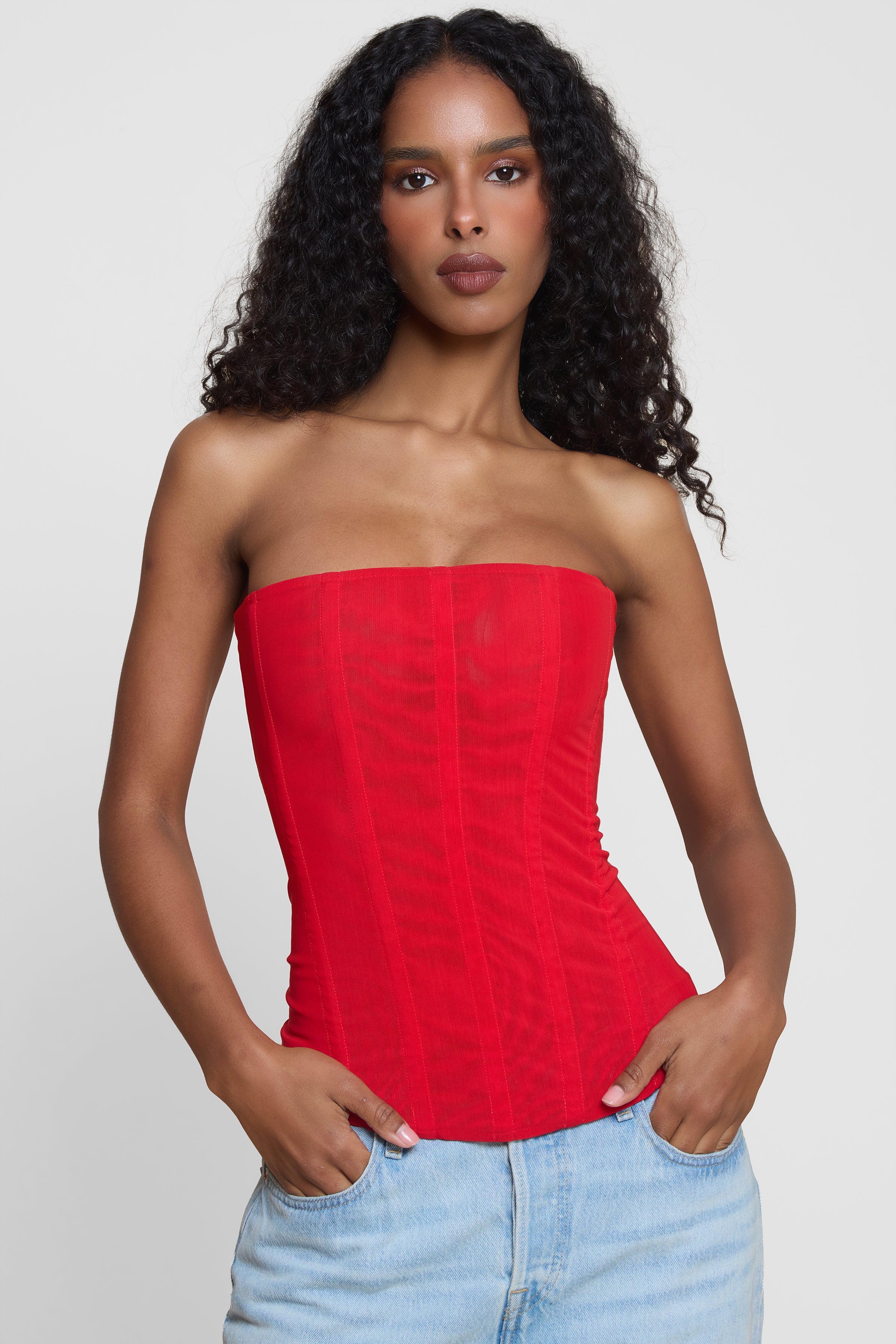 Patricia Kirmizi Mesh Korse Ust | T1016-RED-XS | T1016-RED-S | T1016-RED-M | T1016-RED-L | T1016-RED-XL | T1016-RED-XXL
