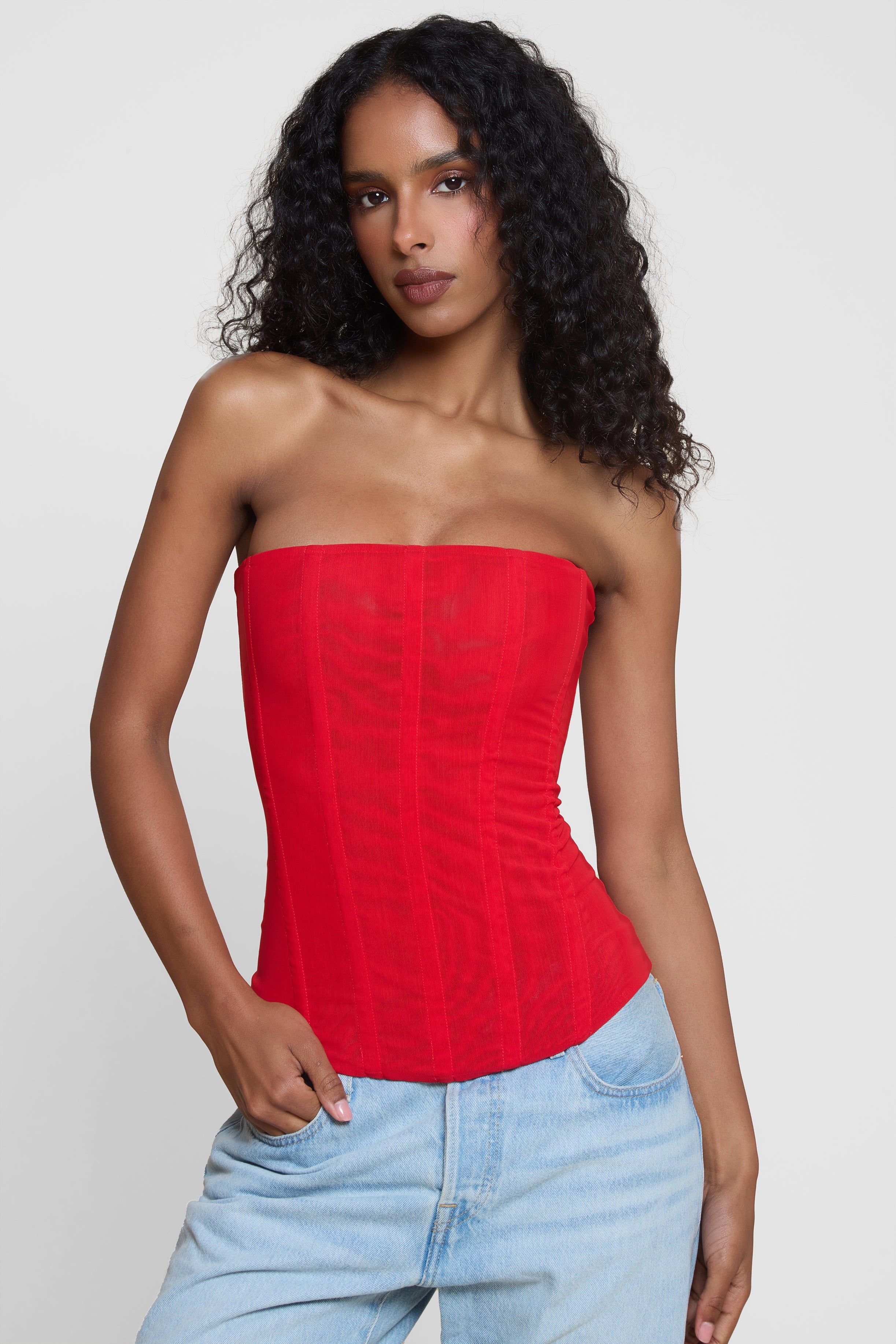 Patricia Kirmizi Mesh Korse Ust | T1016-RED-XS | T1016-RED-S | T1016-RED-M | T1016-RED-L | T1016-RED-XL | T1016-RED-XXL