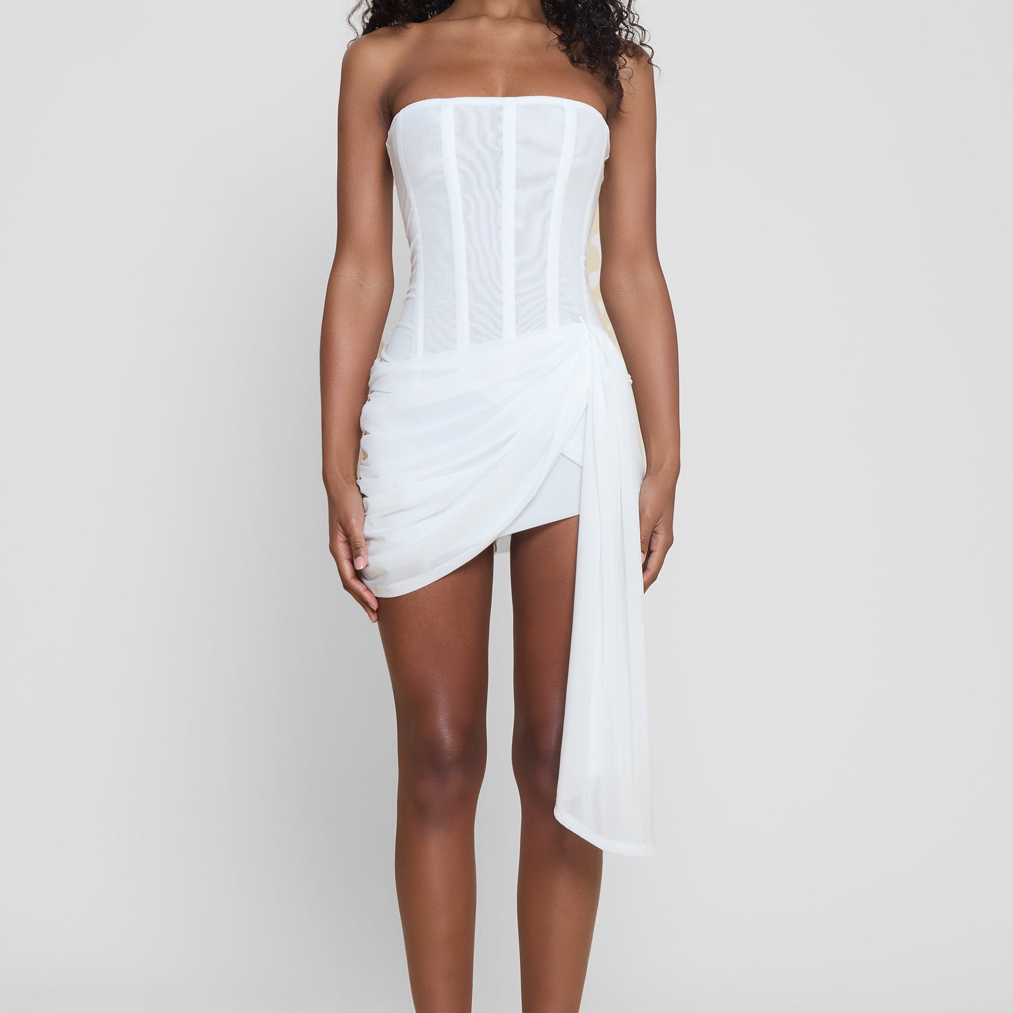 Jaylen File Korse Mini Elbise | D1120-WHITE-XS | D1120-WHITE-S | D1120-WHITE-M | D1120-WHITE-L | D1120-WHITE-XL | D1120-WHITE-XXL