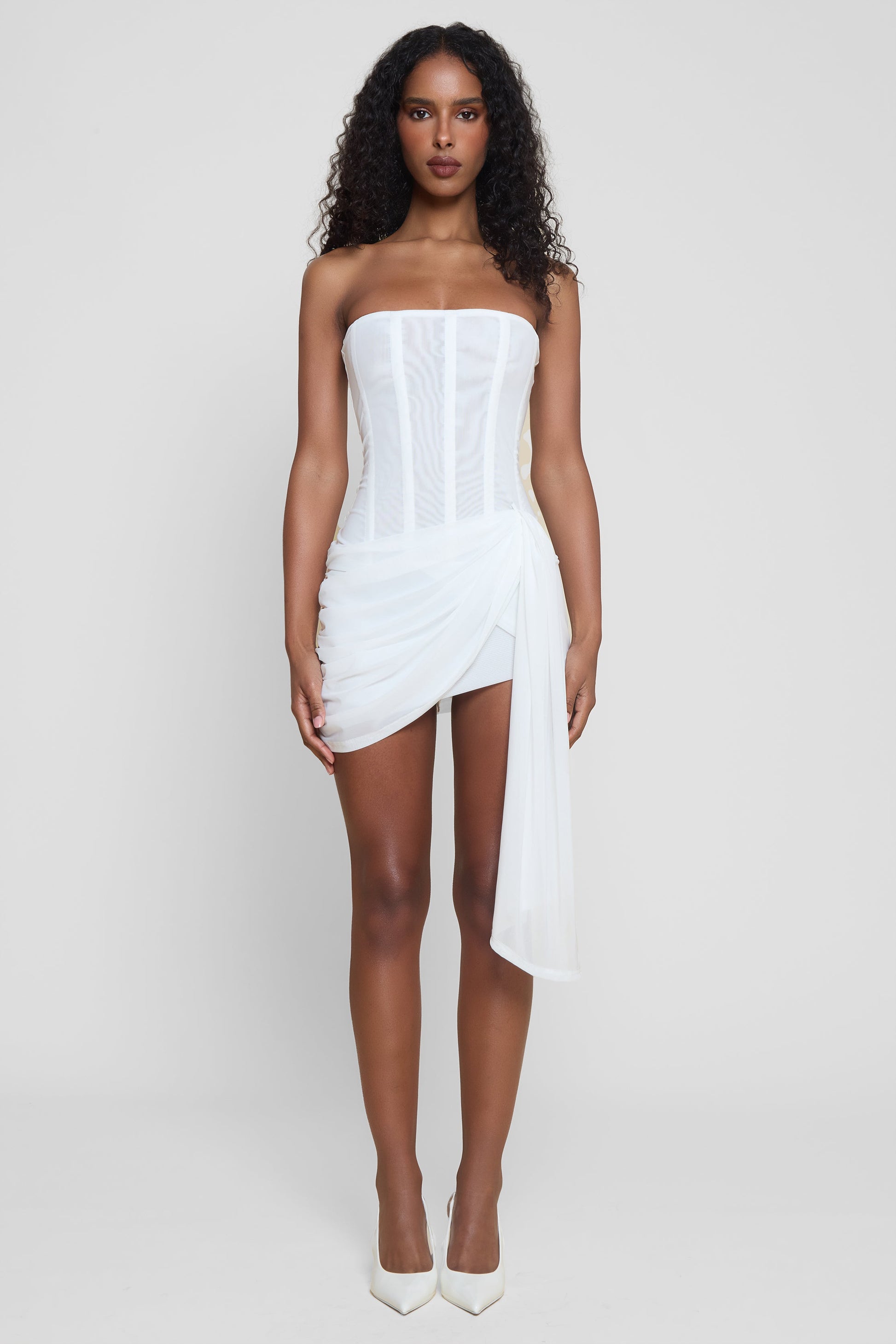 Jaylen File Korse Mini Elbise | D1120-WHITE-XS | D1120-WHITE-S | D1120-WHITE-M | D1120-WHITE-L | D1120-WHITE-XL | D1120-WHITE-XXL