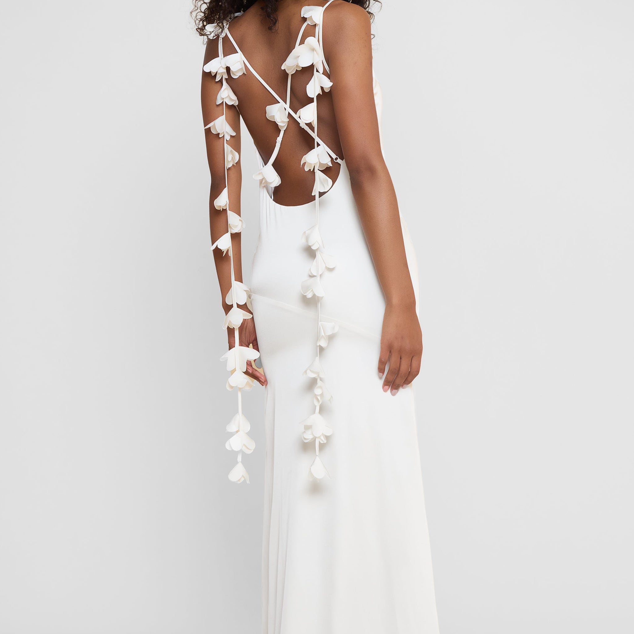 Debora Petal Saten Maksi Elbise | D1071-WHITE-XS | D1071-WHITE-S | D1071-WHITE-M | D1071-WHITE-L | D1071-WHITE-XL | D1071-WHITE-XXL