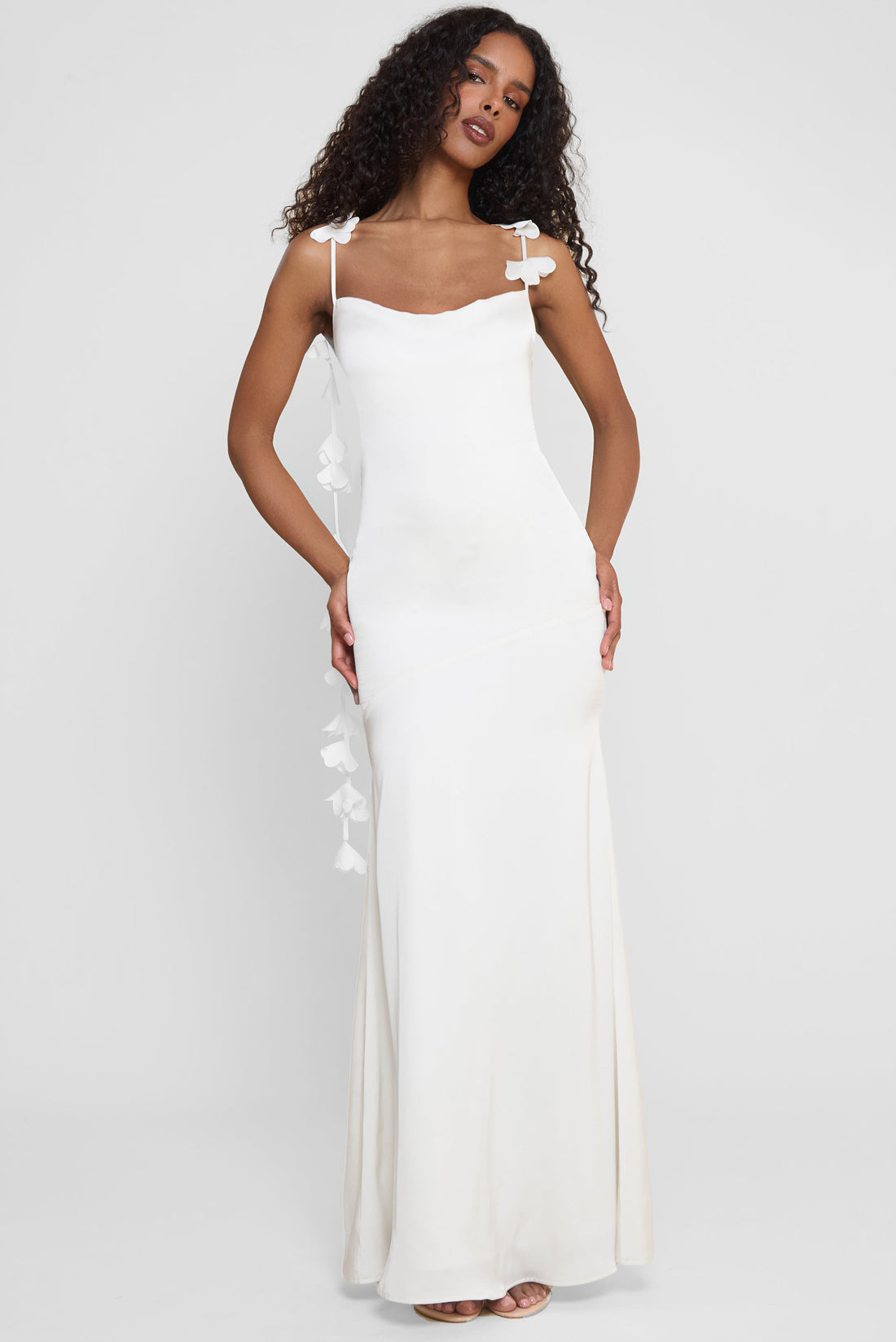 Debora Petal Saten Maksi Elbise | D1071-WHITE-XS | D1071-WHITE-S | D1071-WHITE-M | D1071-WHITE-L | D1071-WHITE-XL | D1071-WHITE-XXL