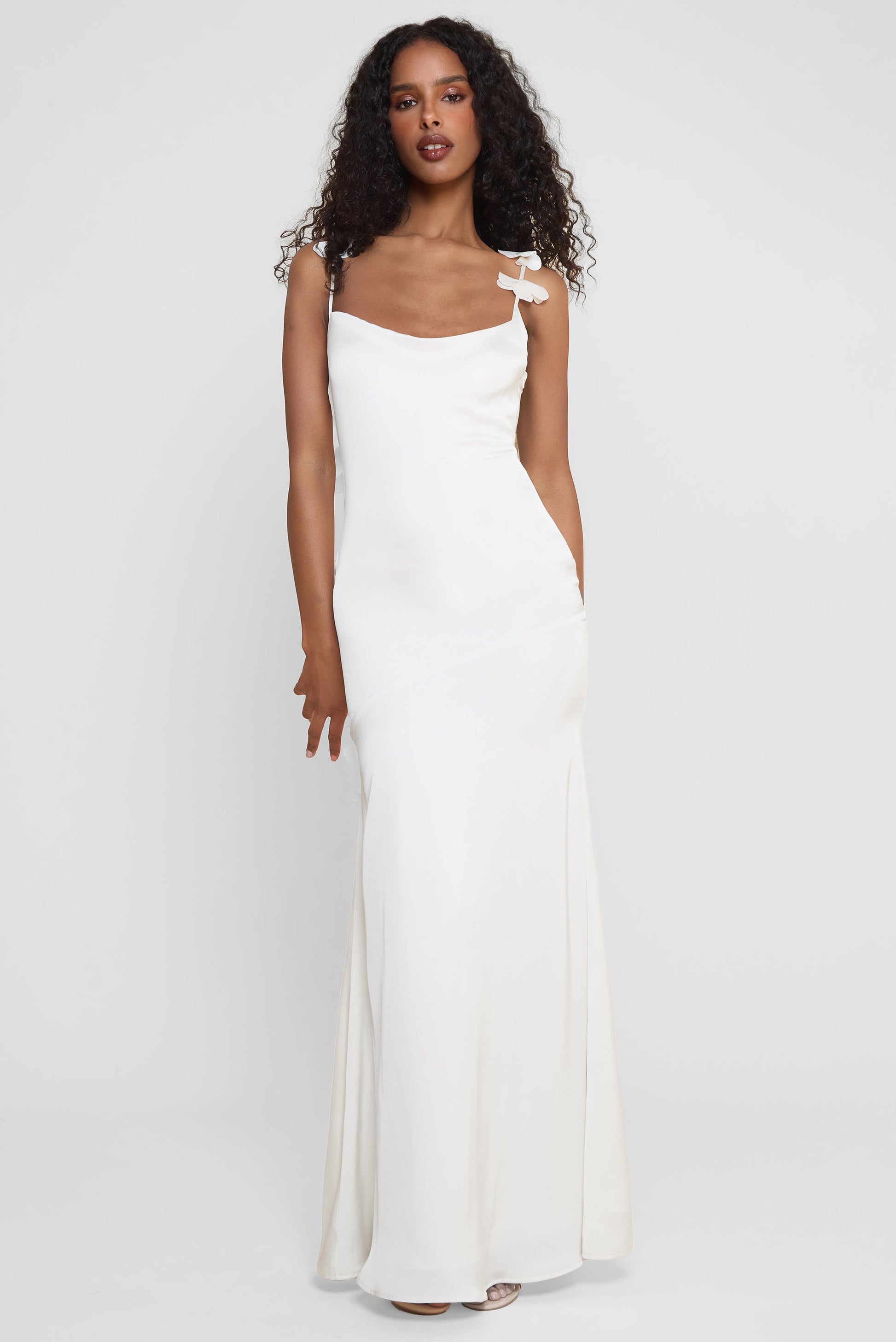Debora Petal Saten Maksi Elbise | D1071-WHITE-XS | D1071-WHITE-S | D1071-WHITE-M | D1071-WHITE-L | D1071-WHITE-XL | D1071-WHITE-XXL