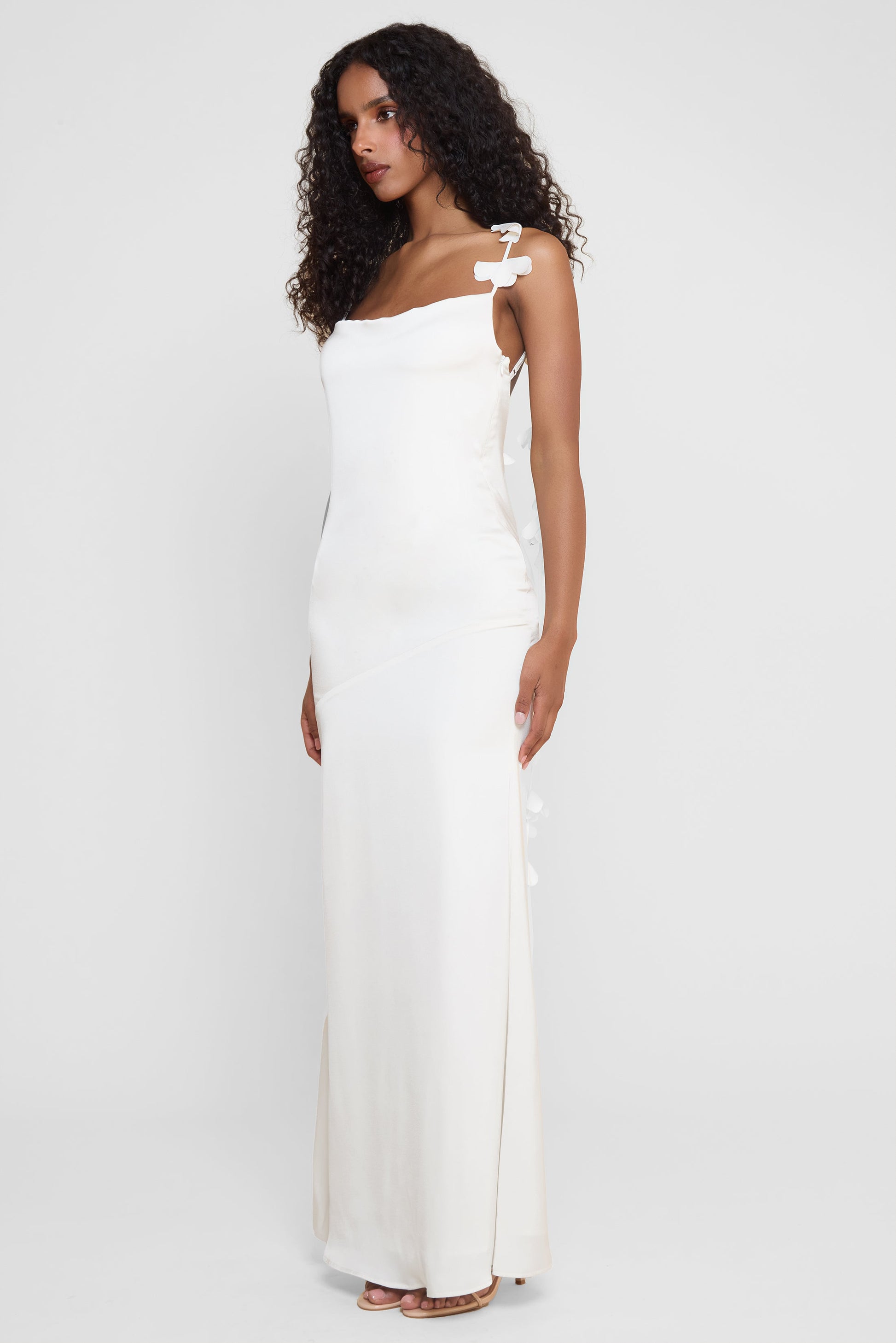 Debora Petal Saten Maksi Elbise | D1071-WHITE-XS | D1071-WHITE-S | D1071-WHITE-M | D1071-WHITE-L | D1071-WHITE-XL | D1071-WHITE-XXL