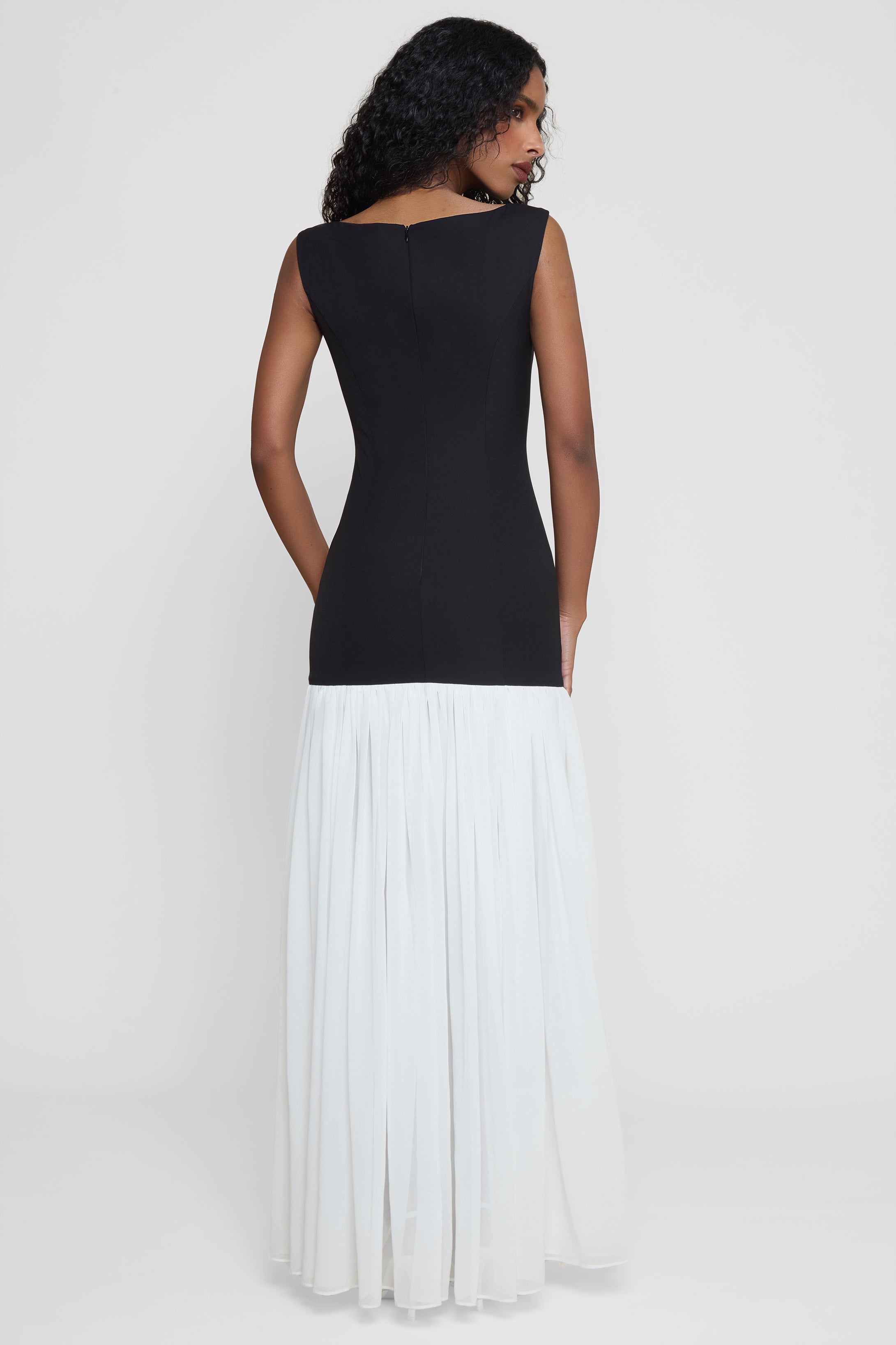 Mirian Kontrast Sifon Maksi Elbise | D1110-BLK-XS | D1110-BLK-S | D1110-BLK-M | D1110-BLK-L | D1110-BLK-XL | D1110-BLK-XXL