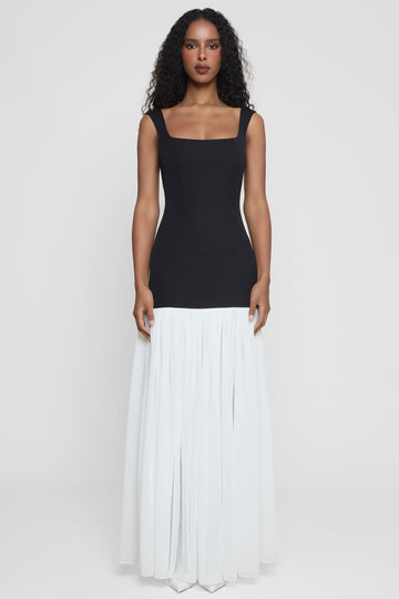 Mirian Kontrast Sifon Maksi Elbise | D1110-BLK-XS | D1110-BLK-S | D1110-BLK-M | D1110-BLK-L | D1110-BLK-XL | D1110-BLK-XXL