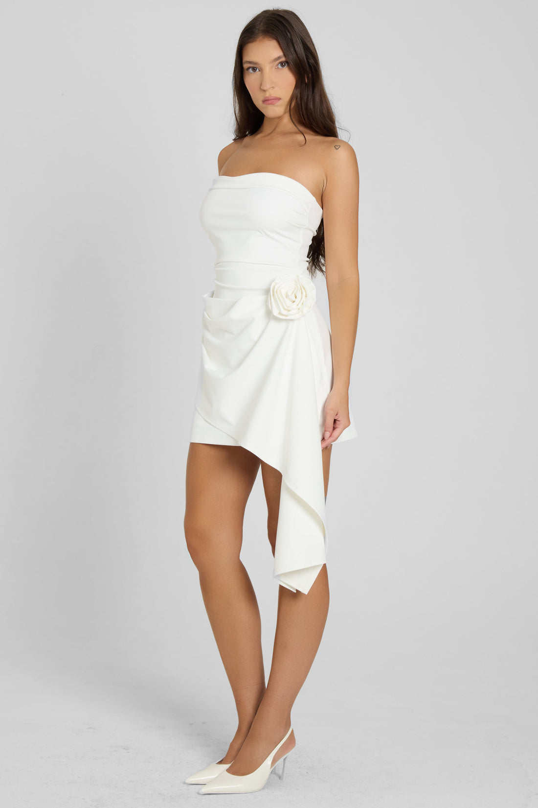 Anijah Rosette Straplez Mini Elbise | D1089-WHITE-XS | D1089-WHITE-S | D1089-WHITE-M | D1089-WHITE-L | D1089-WHITE-XL | D1089-WHITE-XXL