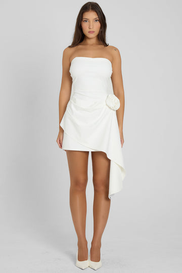 Anijah Rosette Straplez Mini Elbise | D1089-WHITE-XS | D1089-WHITE-S | D1089-WHITE-M | D1089-WHITE-L | D1089-WHITE-XL | D1089-WHITE-XXL